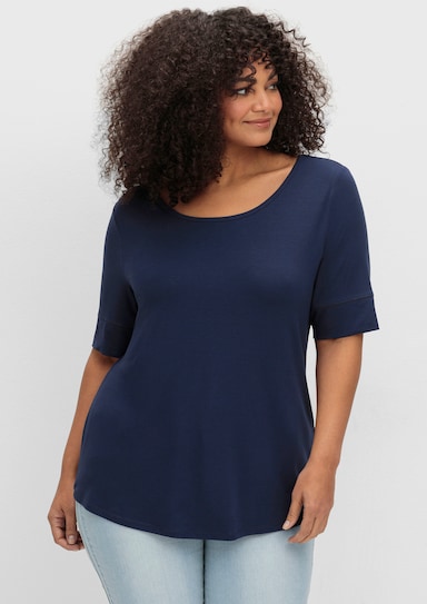 T-Shirt mit zweilagigem Ärmelbündchen - marine
