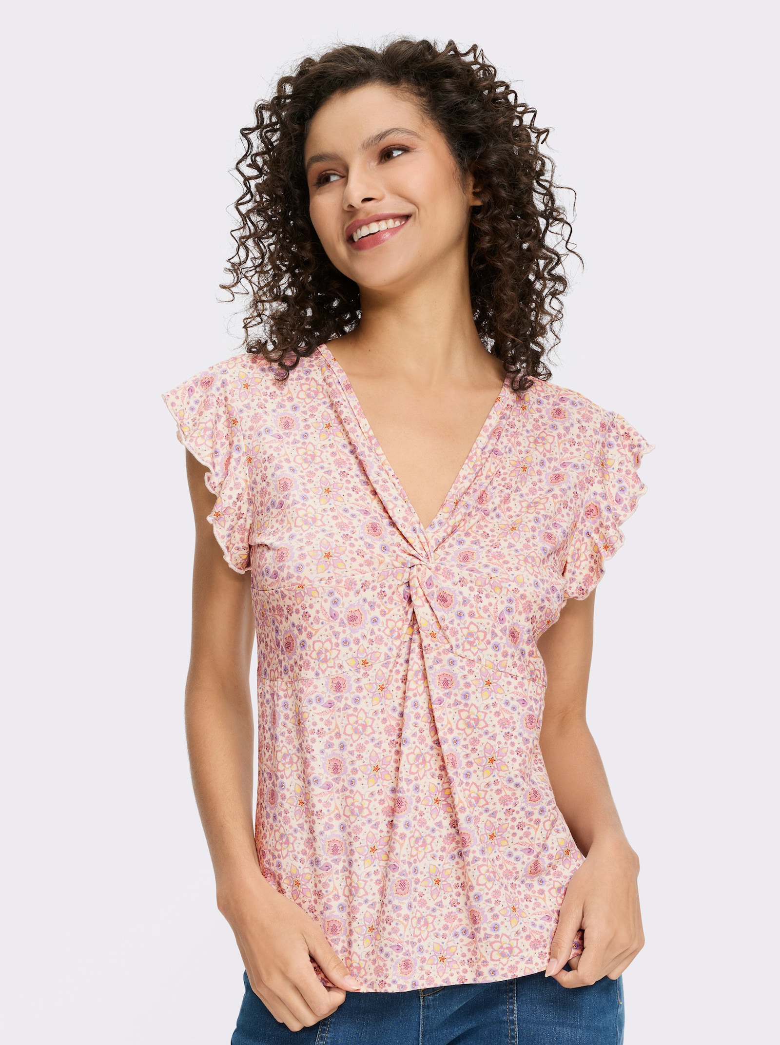 heine Kurzarmshirt mit Flügelärmeln - champagner-flieder-bedruckt