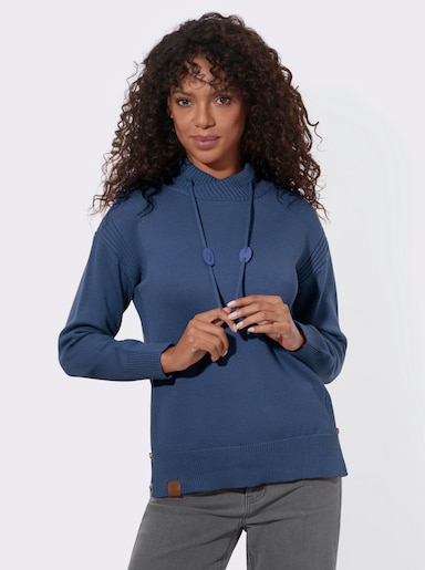  Langarm-Pullover mit Tunnelzug am Kragen - jeansblau