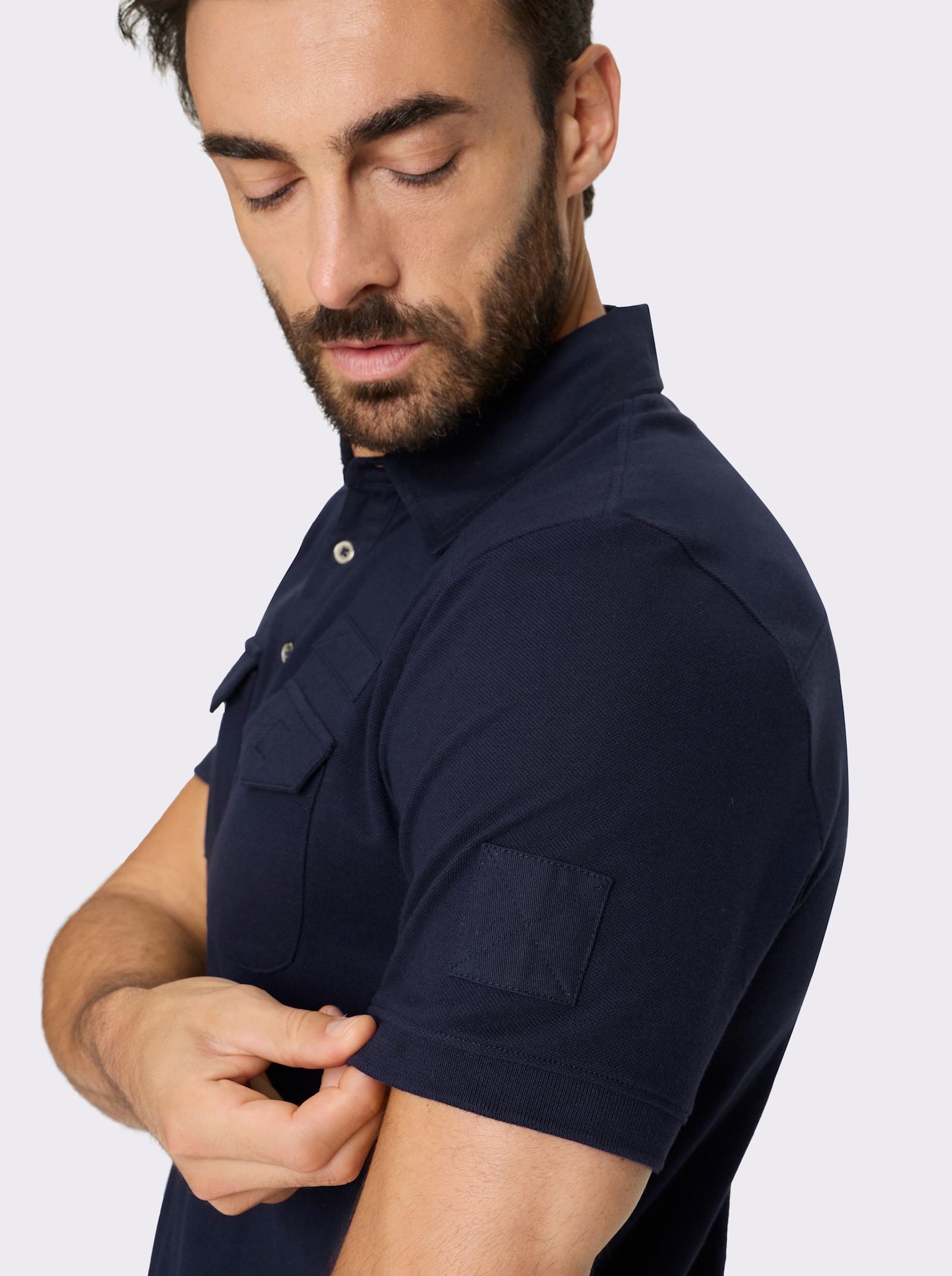 Marco Donati Kurzarmshirt mit Twill-Elementen - marine