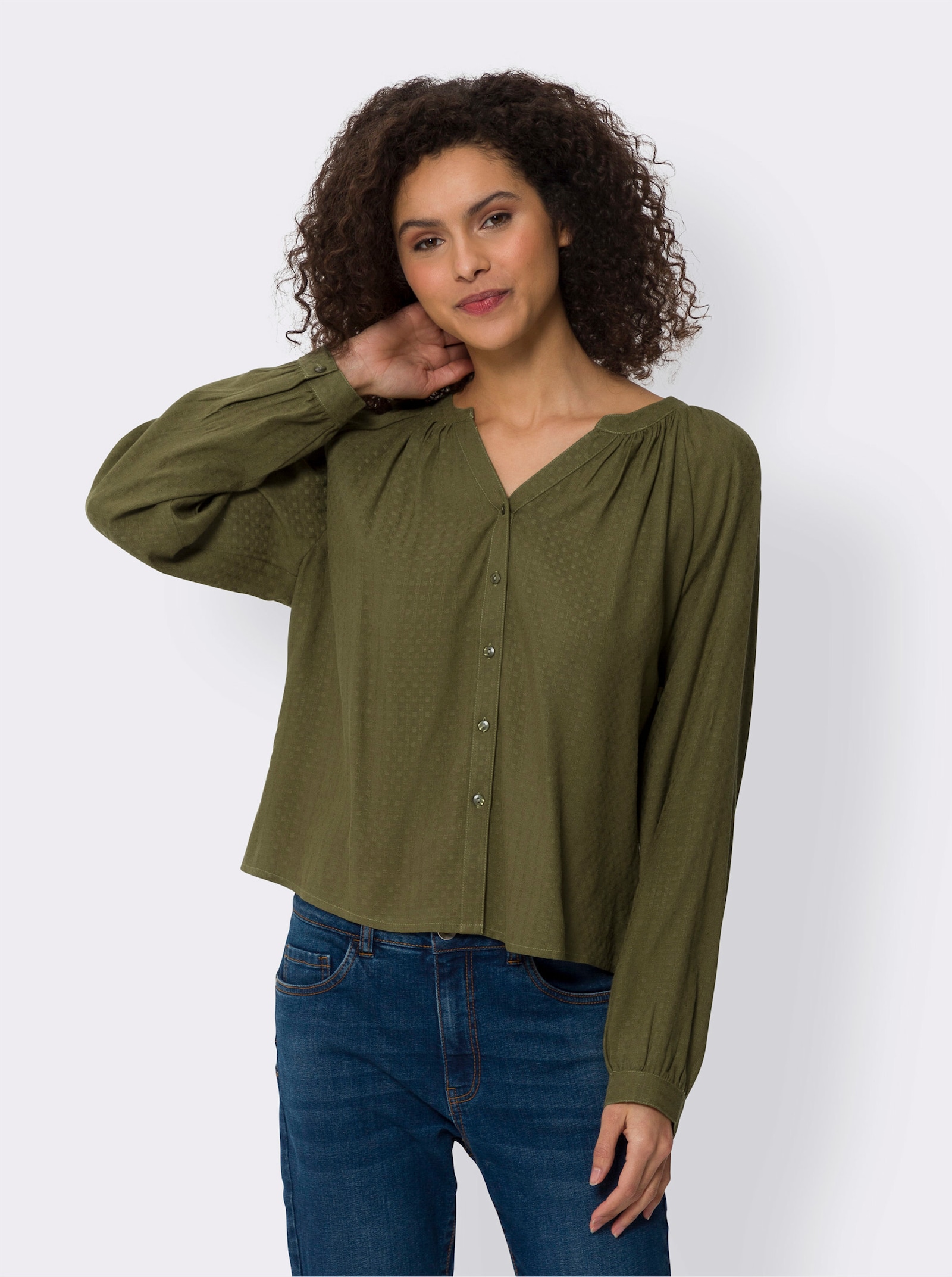 heine Langarmbluse mit Raglan-Ärmeln - oliv