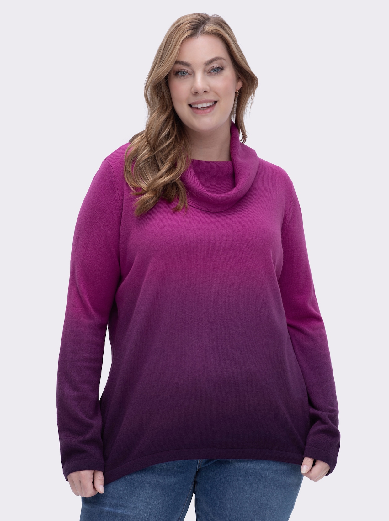 Rollkragenpullover in Longform, mit Farbverlauf - magenta-traube