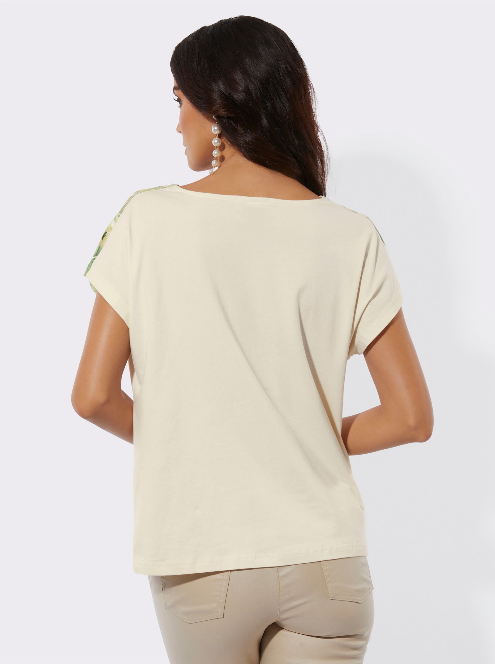 Wasserfallshirt mit platziertem Druckmuster - champagner-pistazie-bedruckt
