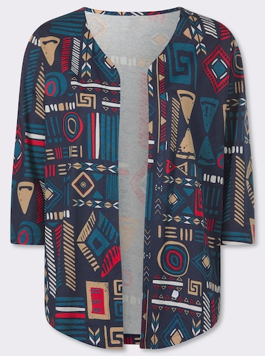 Shirtjacke mit zipfeligem Saum - marine-topas-bedruckt