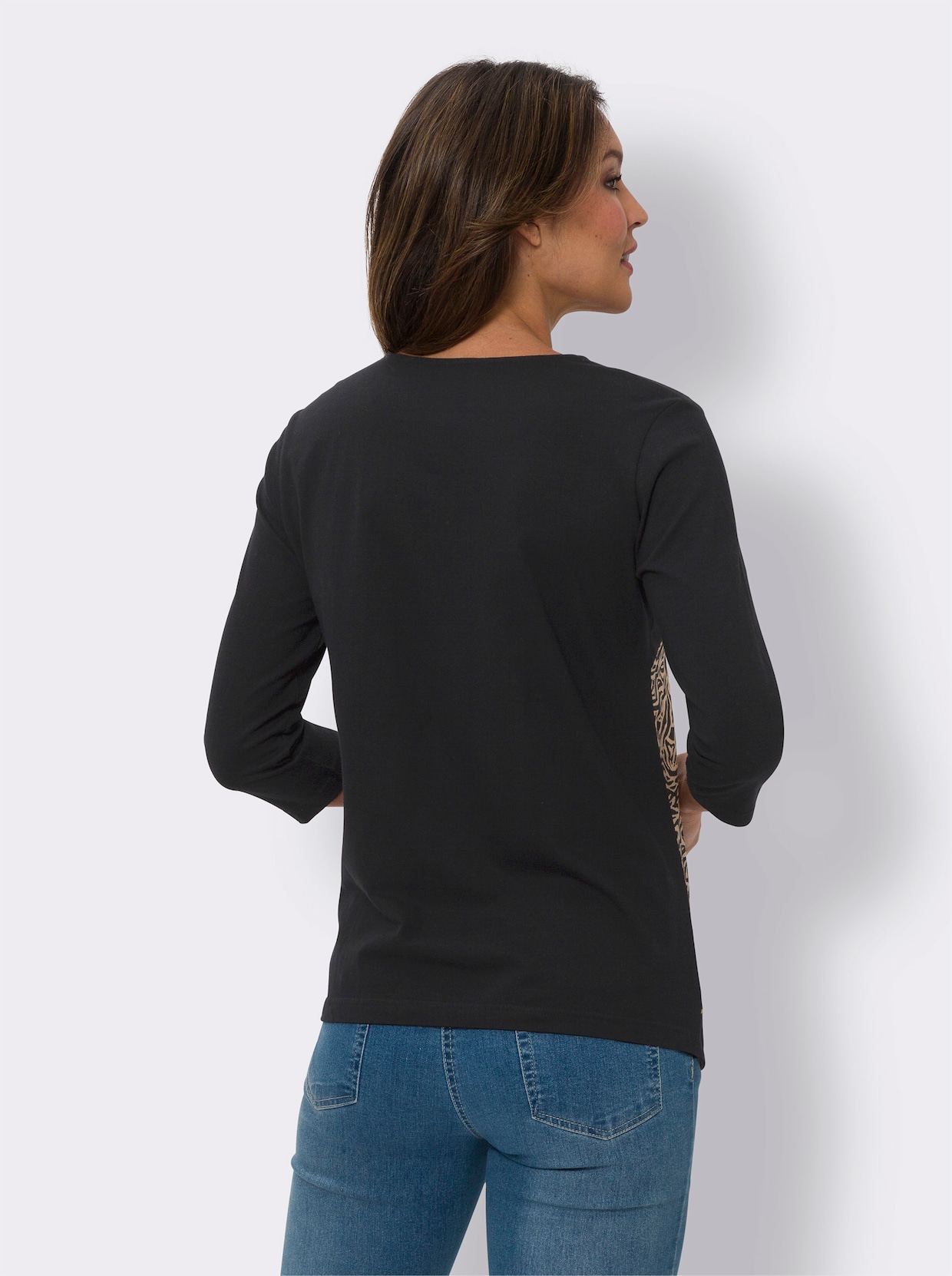 Shirt met 3/4-mouw - zwart/camel bedrukt