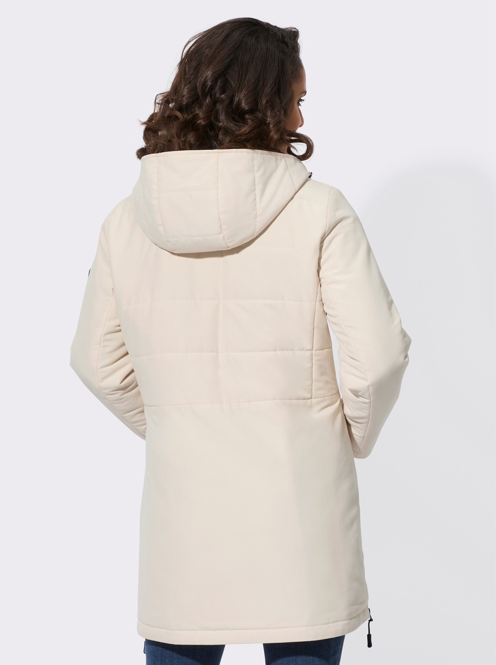Longjacke mit Kontrast-Futter - elfenbein