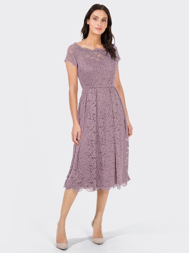 Spitzenkleid mit U-Boot-Ausschnitt, schwingend - mauve