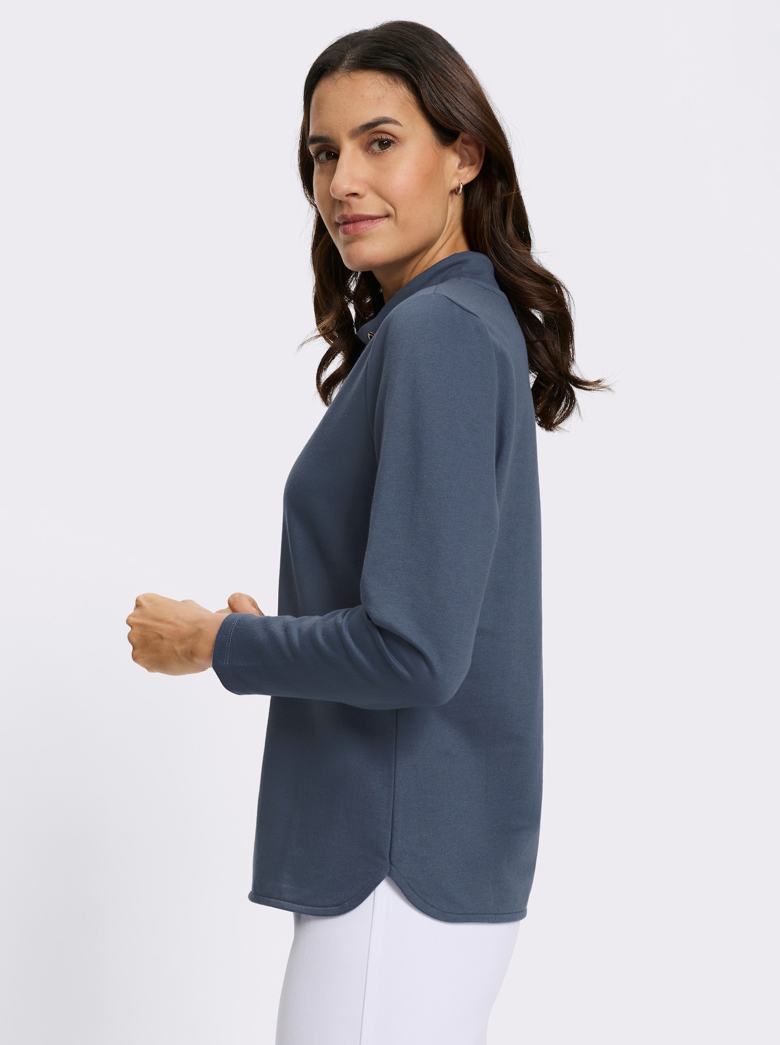 Sweatshirt mit halsfernem Stehkragen - rauchblau