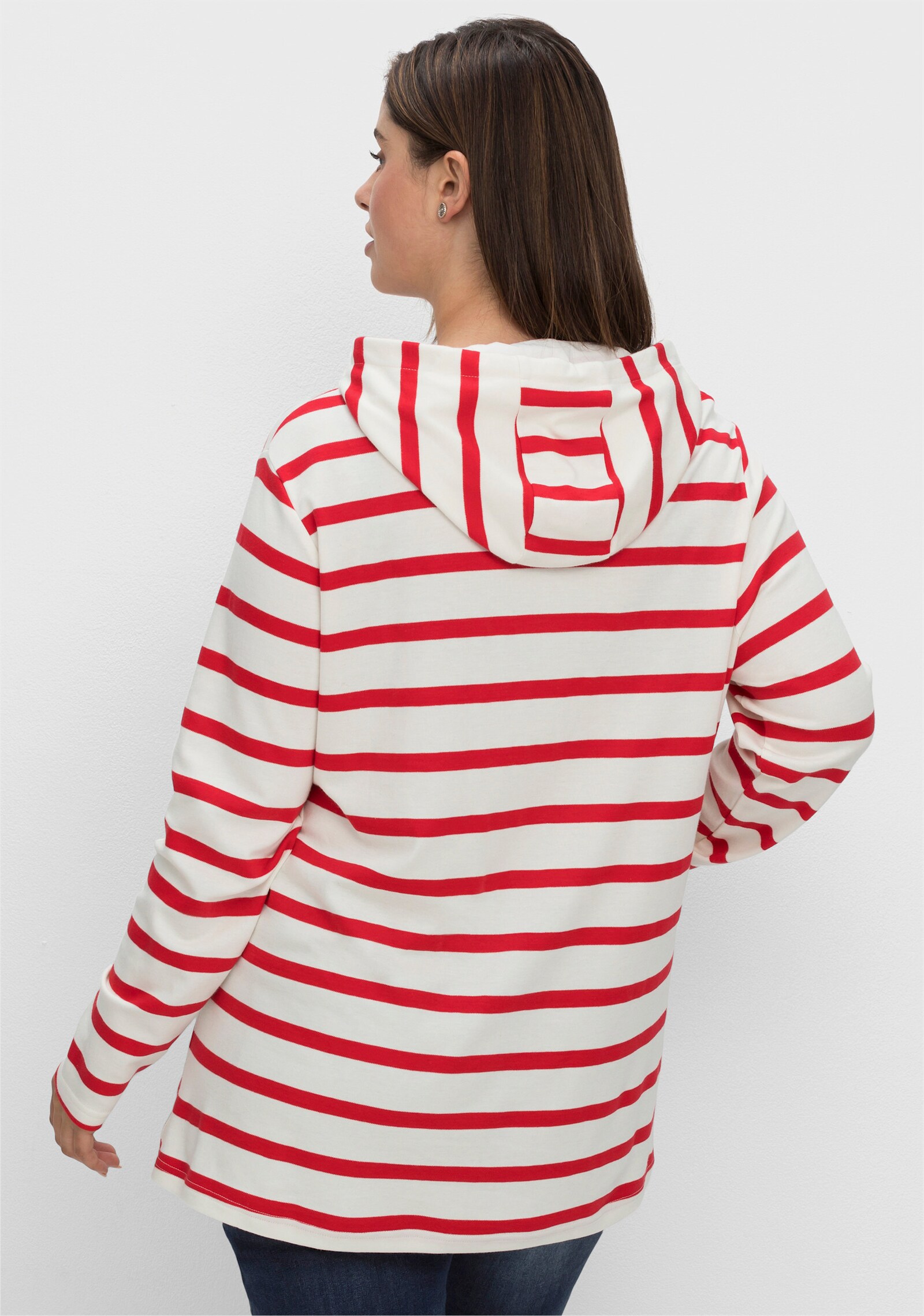 sheego Ringelshirt mit Kapuze, Langarm - offwhite-gestreift