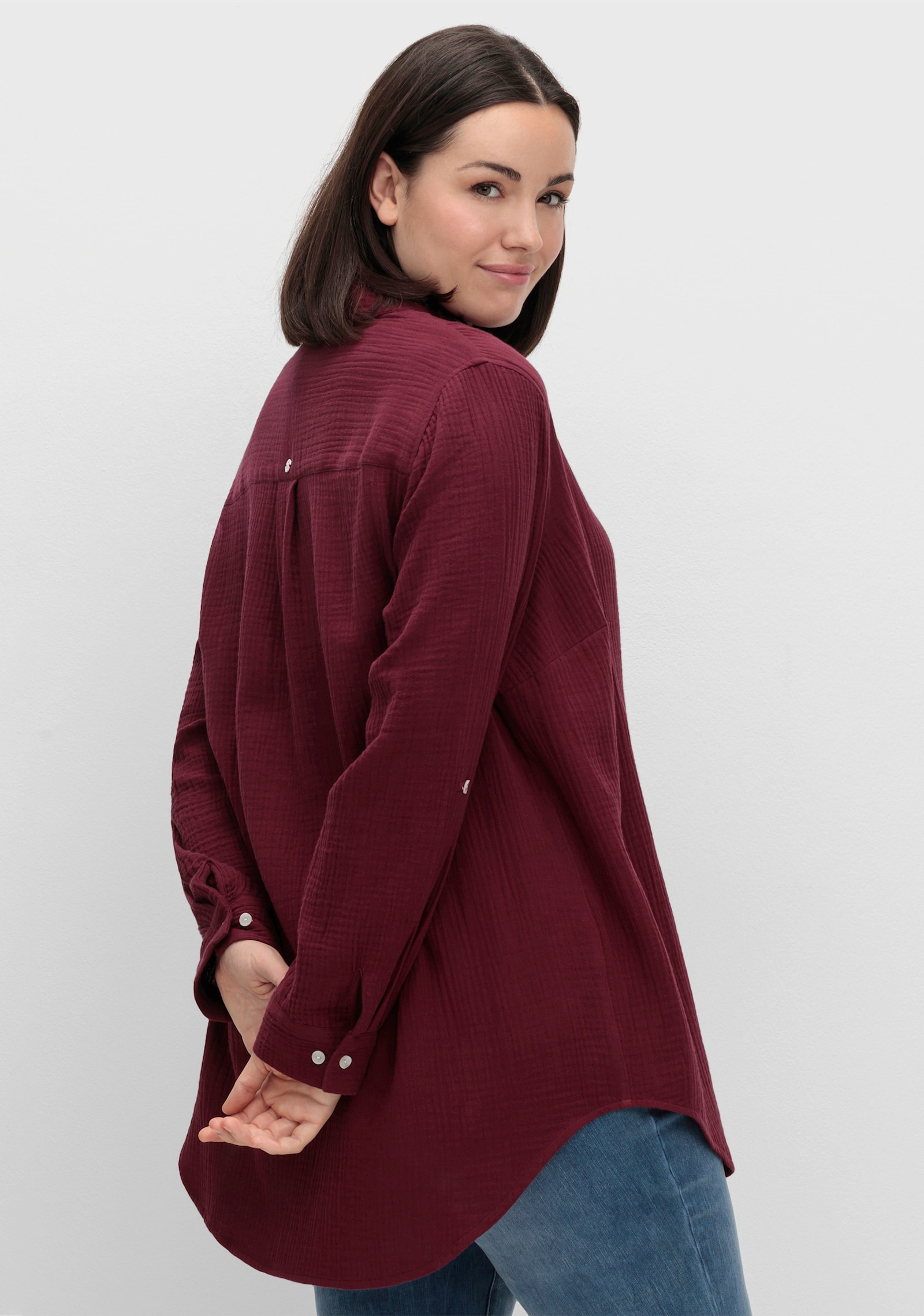 sheego Baumwollbluse in Musselinqualität - weinrot