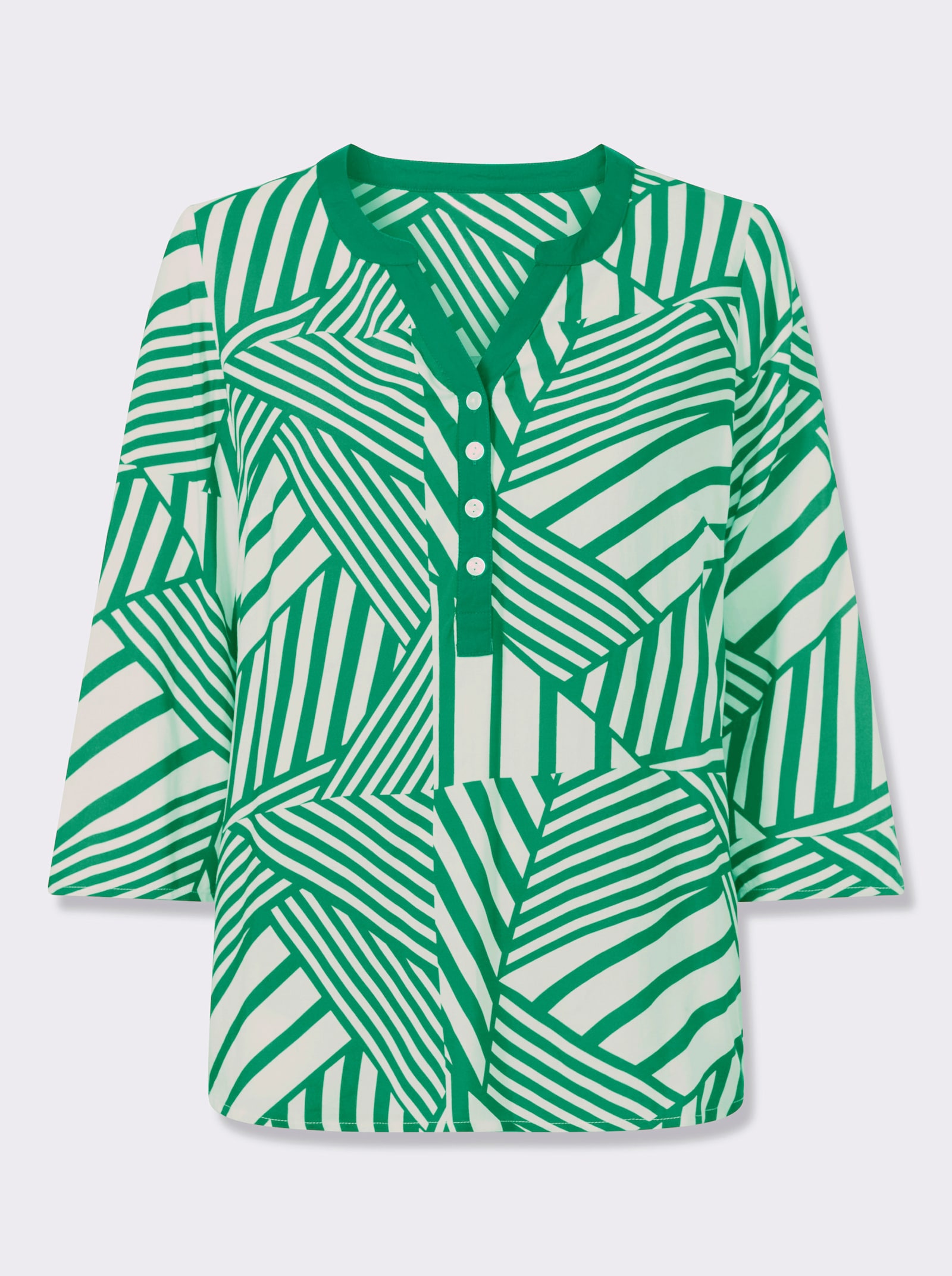 Schlupfbluse mit Falte hinten - grasgrün-weiß-bedruckt