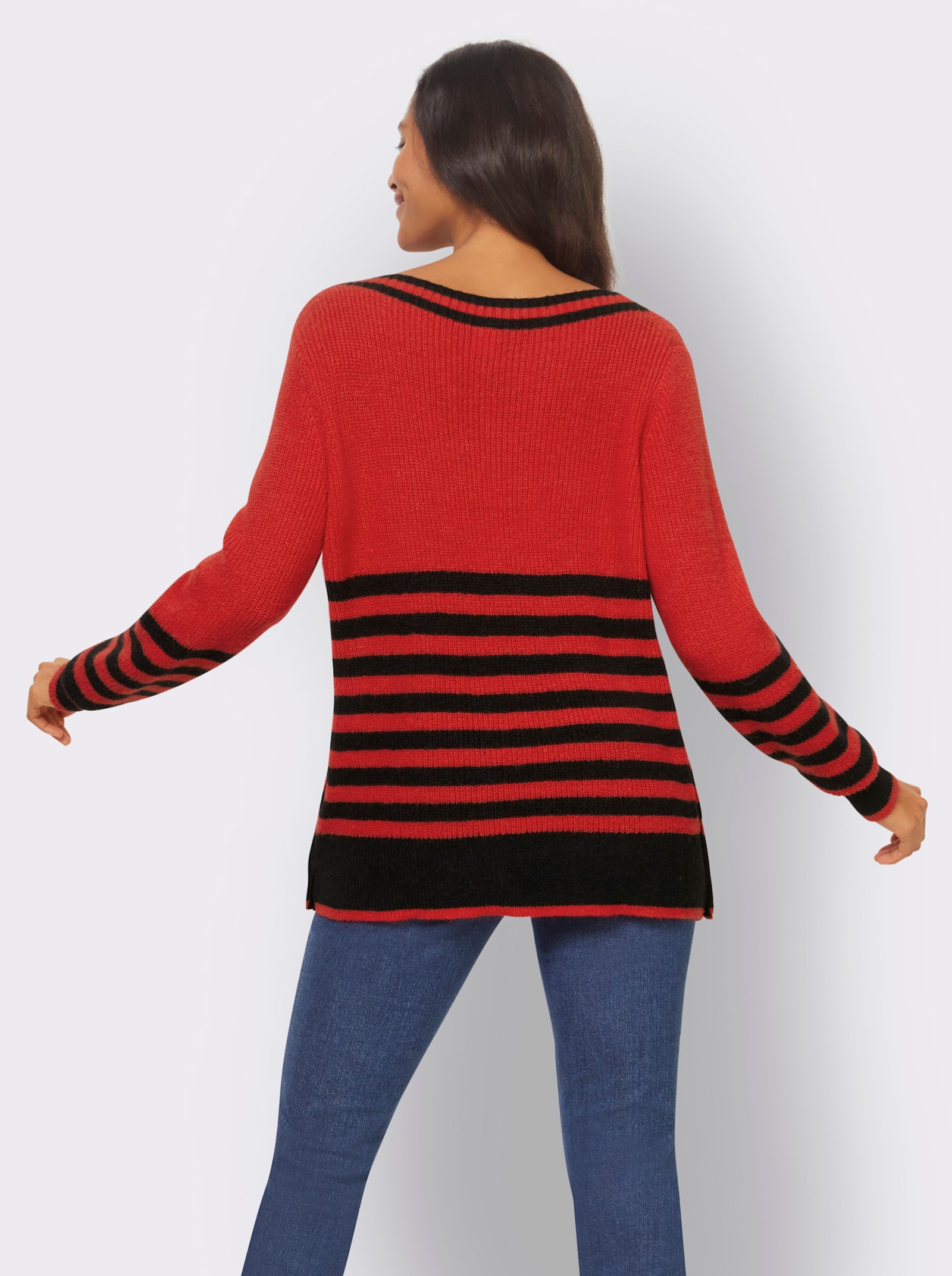 heine Streifenpullover mit Druckknöpfen seitlich - rot-schwarz-gestreift