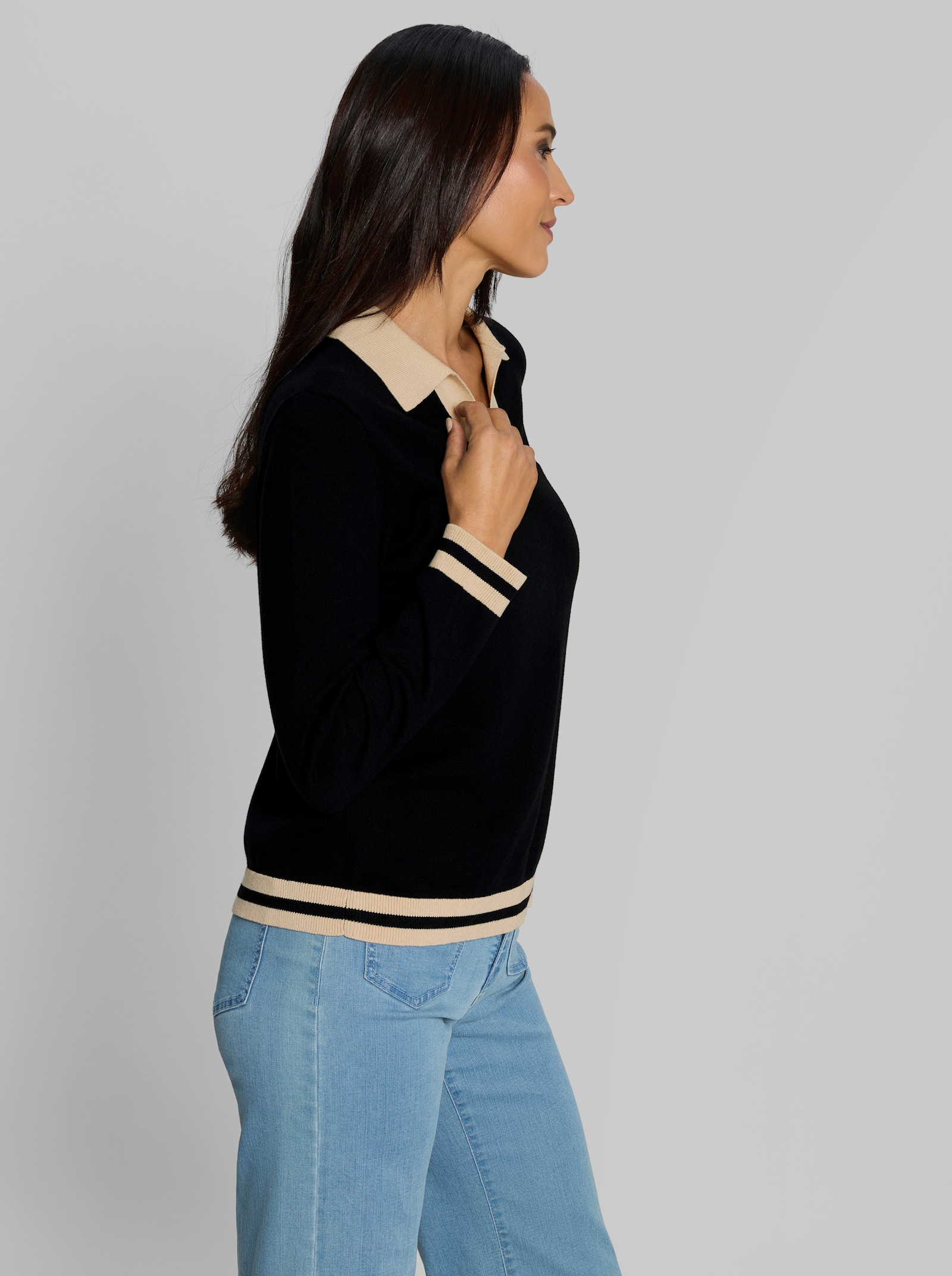 heine Polopullover mit Kontrast-Akzenten - schwarz-sand