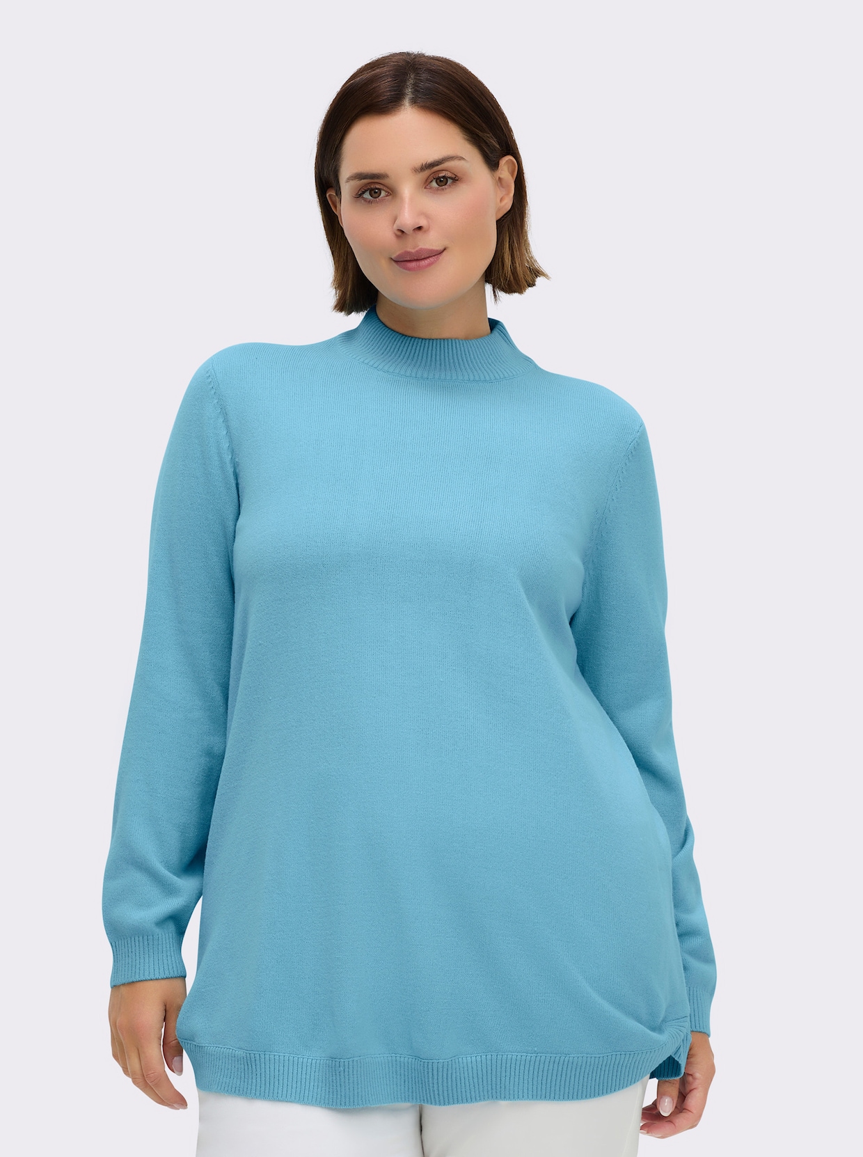 Pullover mit abgerundetem Saum - aqua