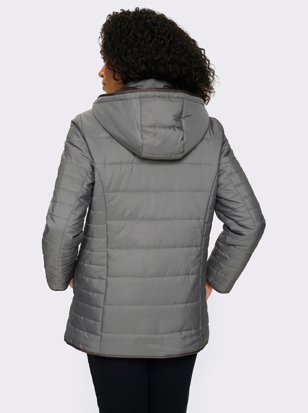 Steppjacke mit Kapuze und Stehkragen - grau