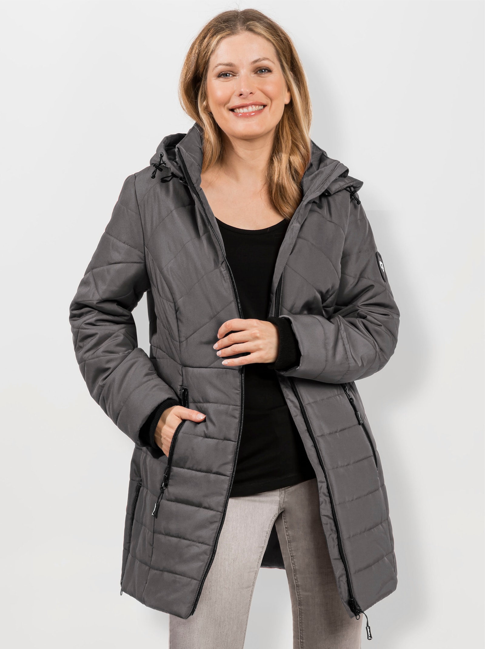 Steppjacke mit seitlichen Reißverschlüssen - anthrazit