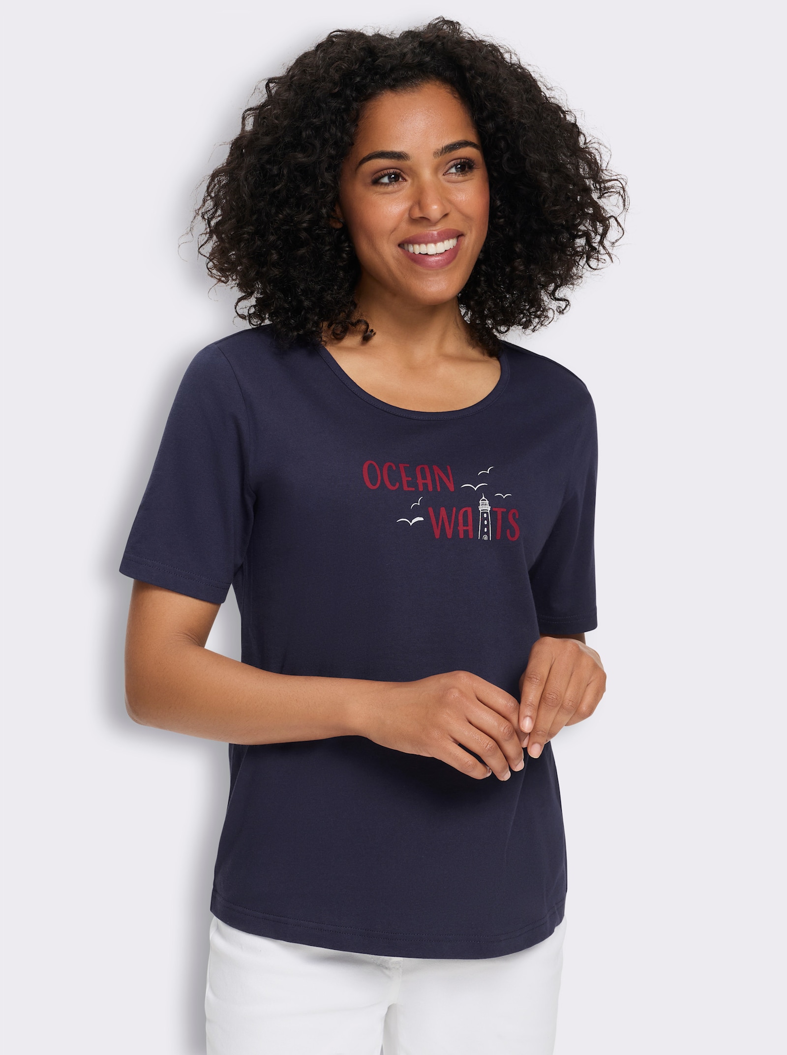 Shirt met korte mouwen en maritieme print - marine/wit
