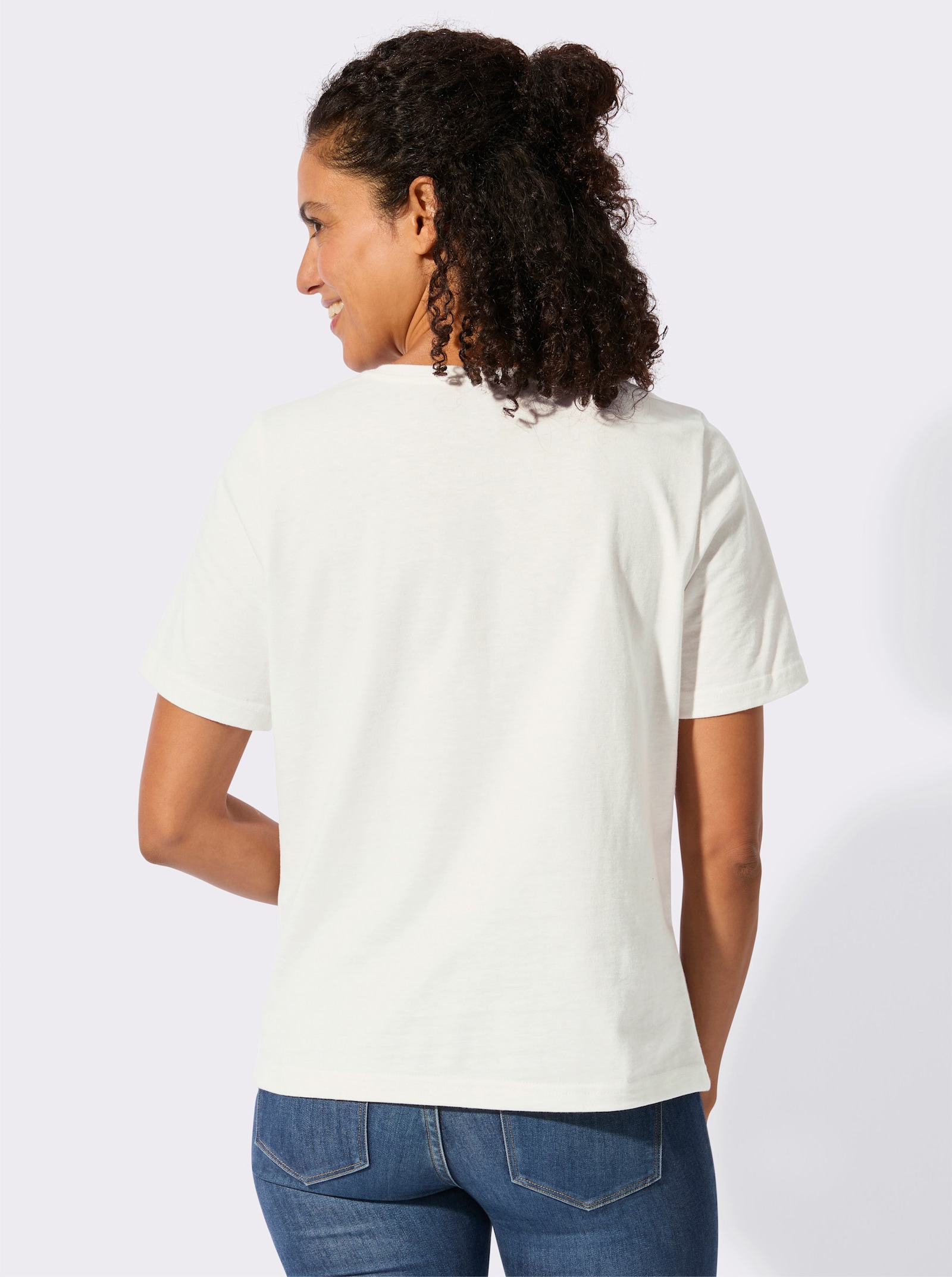 Kurzarmshirt mit floralem Motiv - ecru-erdbeere-bedruckt