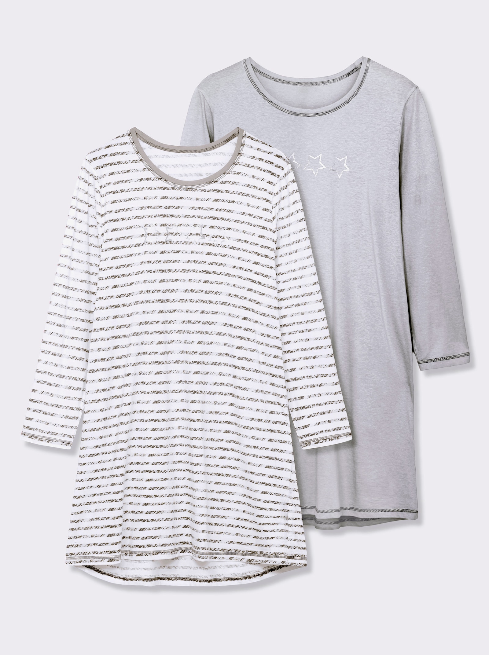 wäschepur Langarm Sleepshirts - grau + grau-gestreift