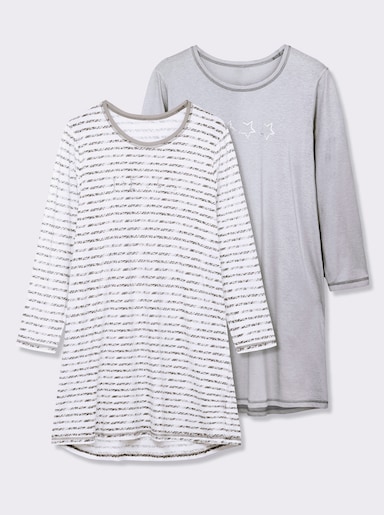 wäschepur Langarm Sleepshirts - grau + grau-gestreift