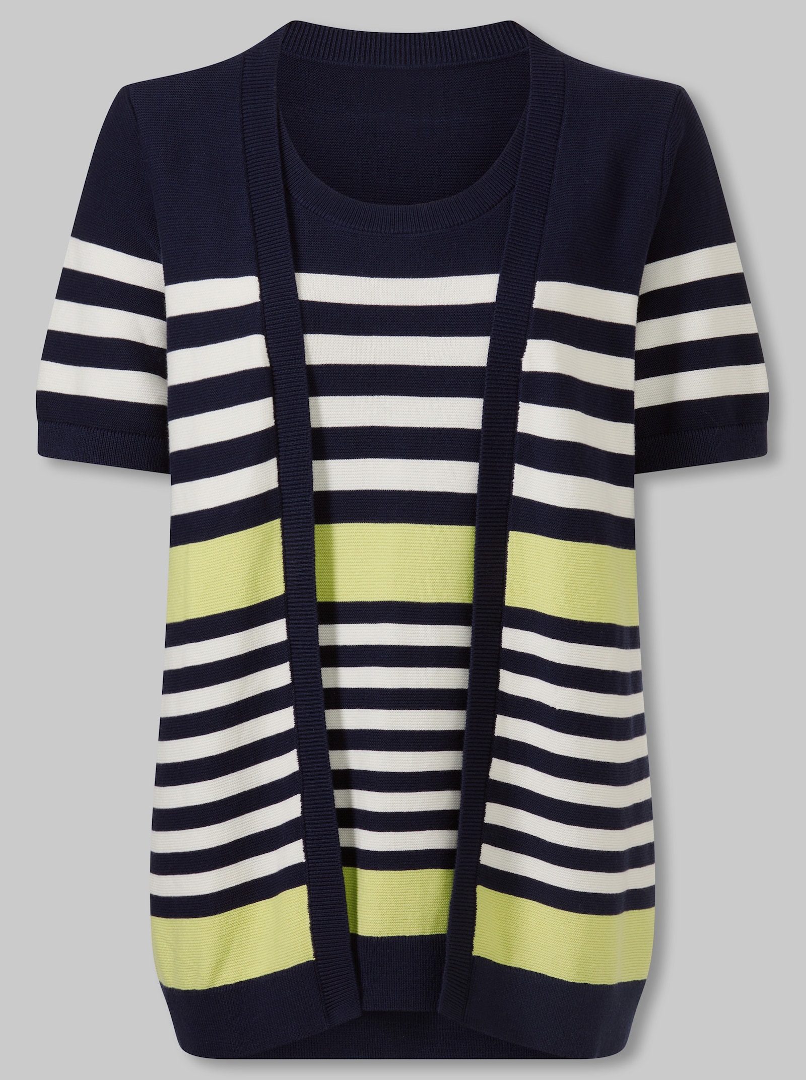 heine 2-in-1-Pullover mit Streifen - marine-pistazie-geringelt