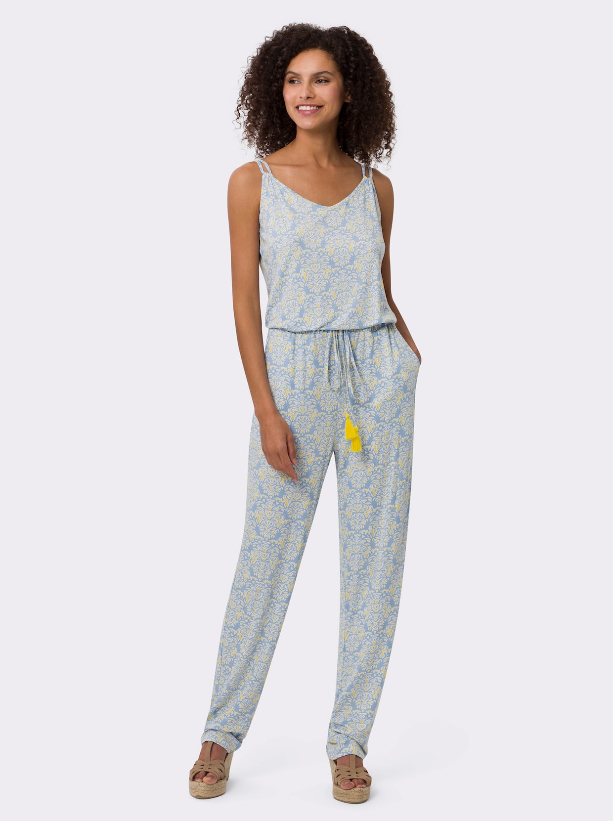 heine Jumpsuit - himmelblau-limone-bedruckt