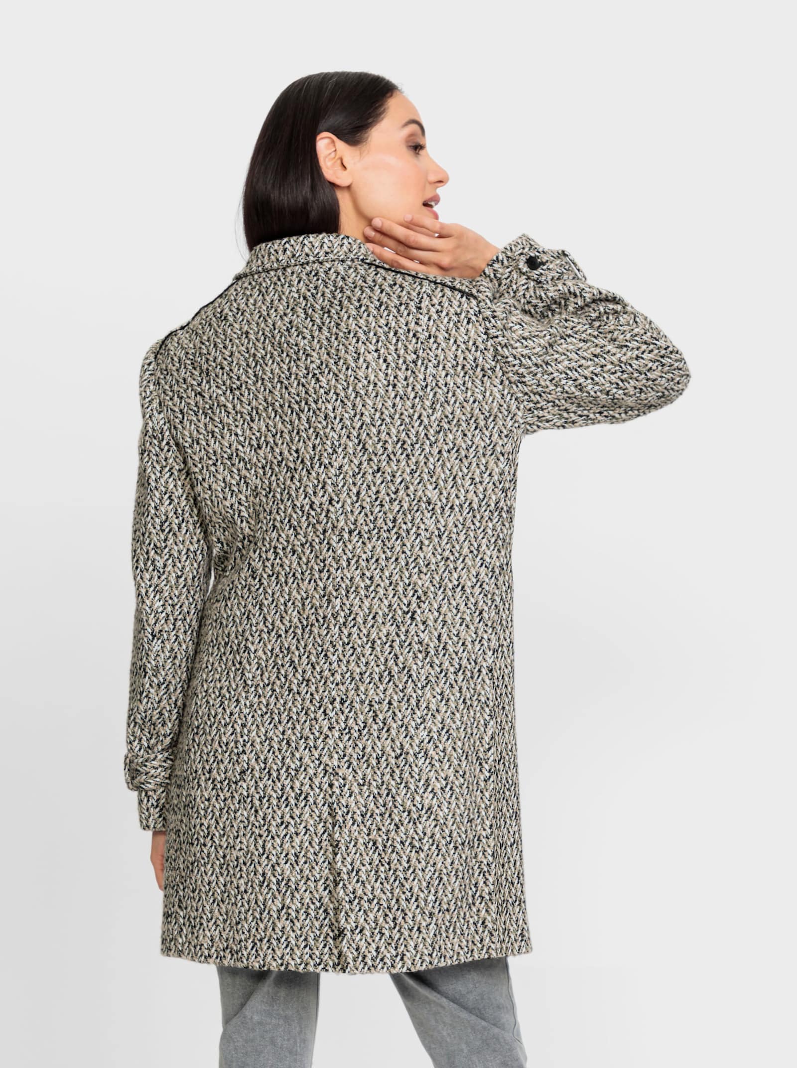 heine Jack met structuurpatroon - kaki/ecru gedessineerd