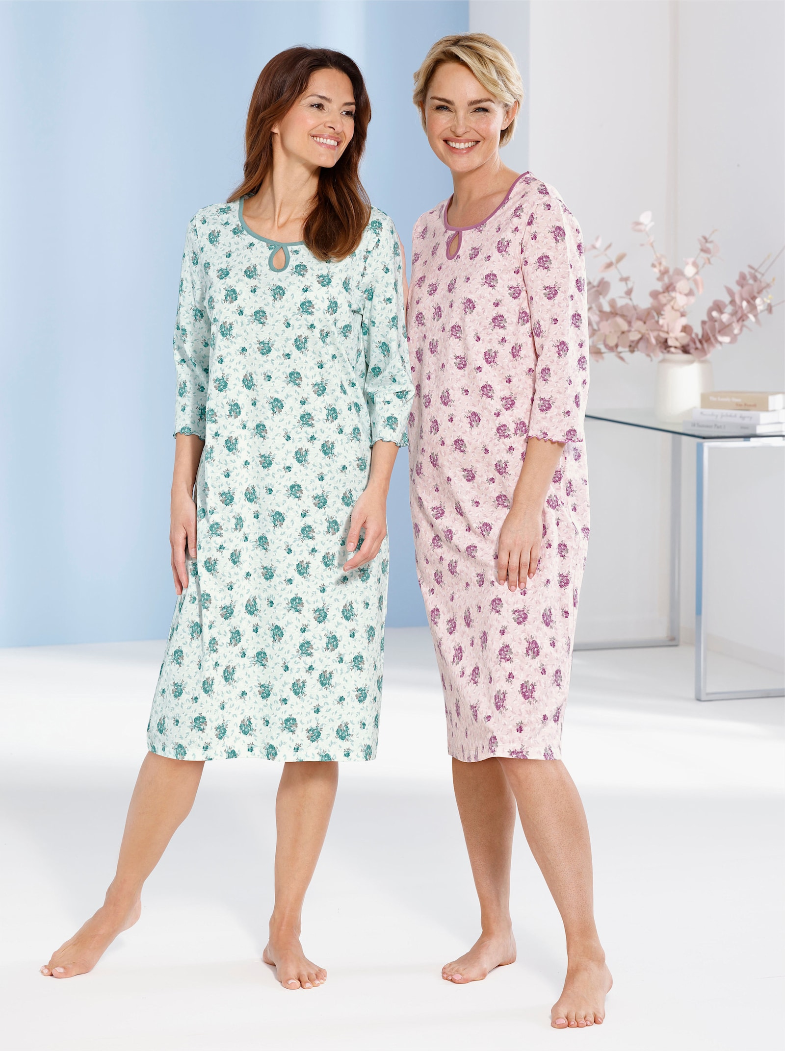 wäschepur Nachthemden - roze + kalkmint