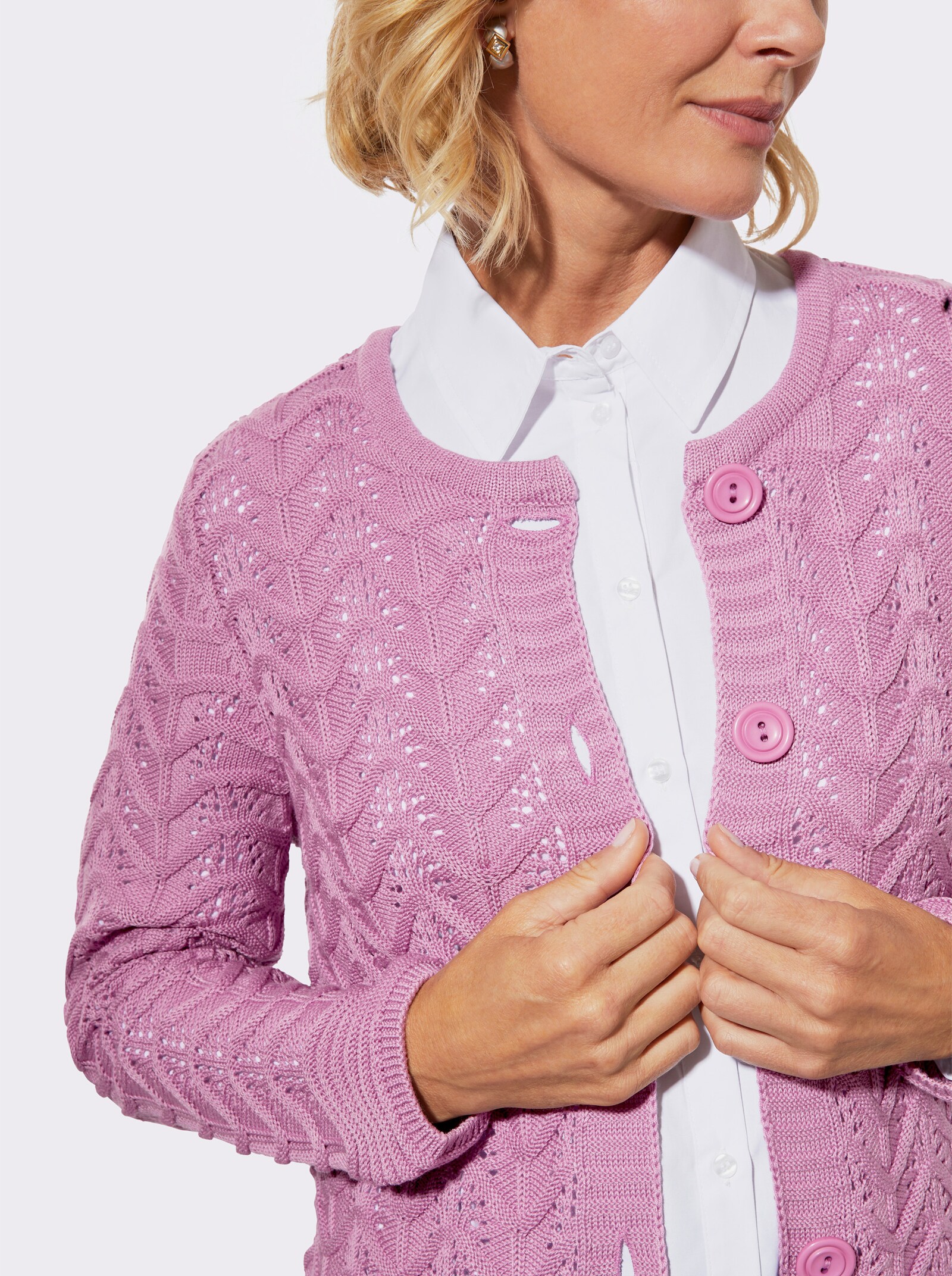 Strickjacke im Ajourmuster - orchidee