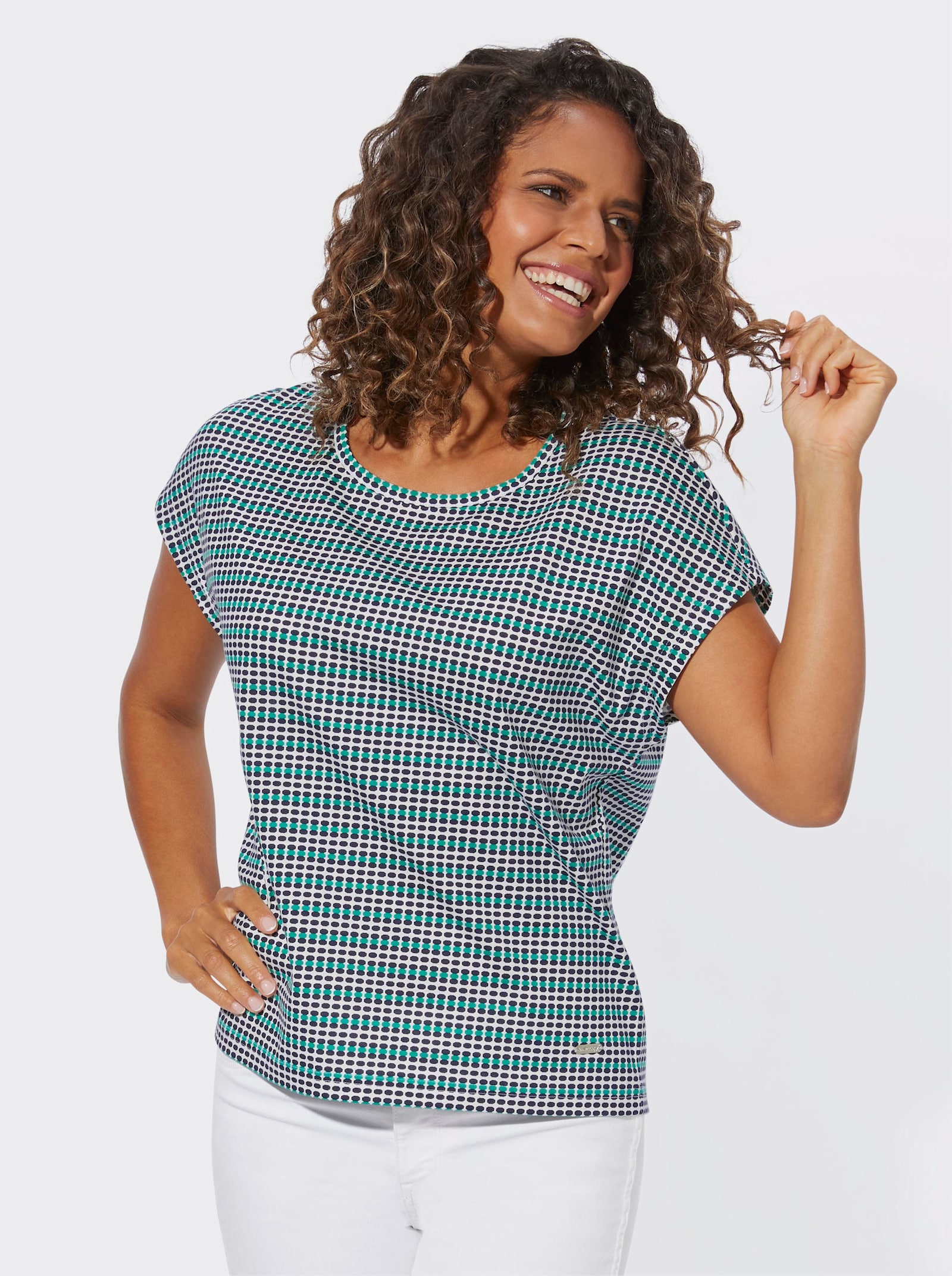 Shirt met print in minimalistisch dessin - marine/smaragd gestreept