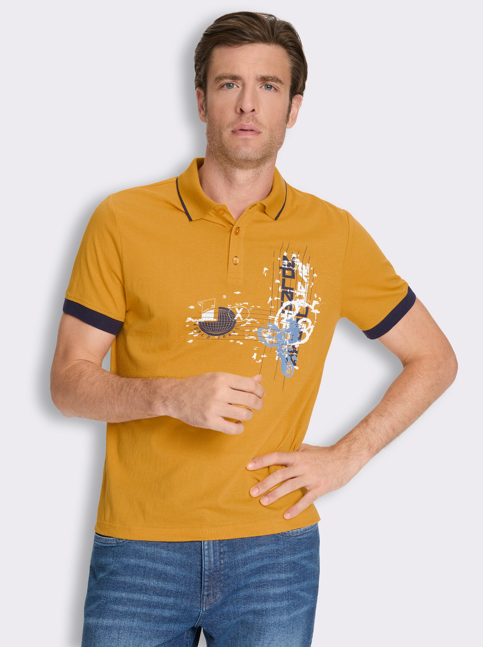 Poloshirt mit Print - ocker-bedruckt