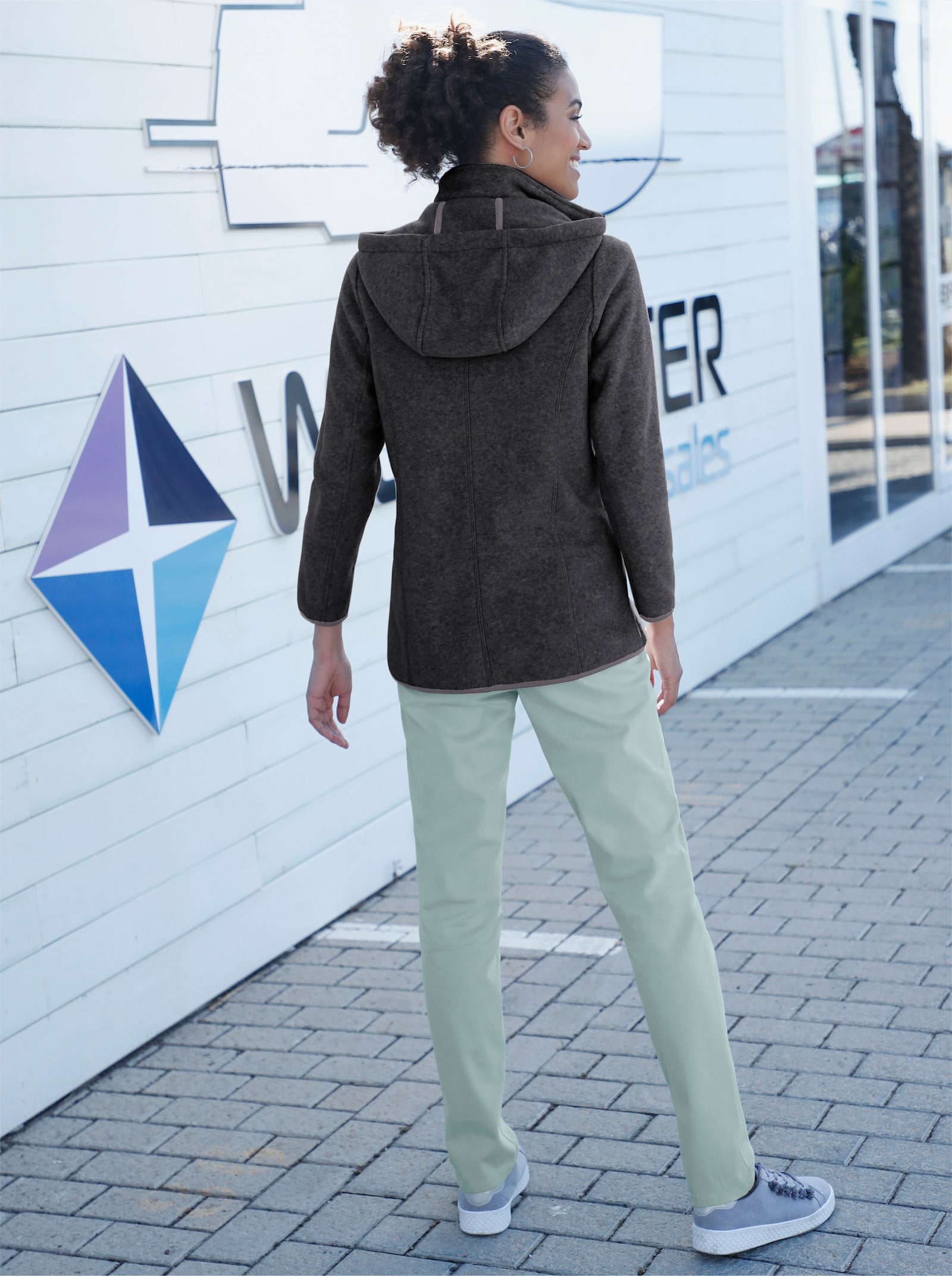 Fleecejacke mit abzippbarer Kapuze - anthrazit-meliert