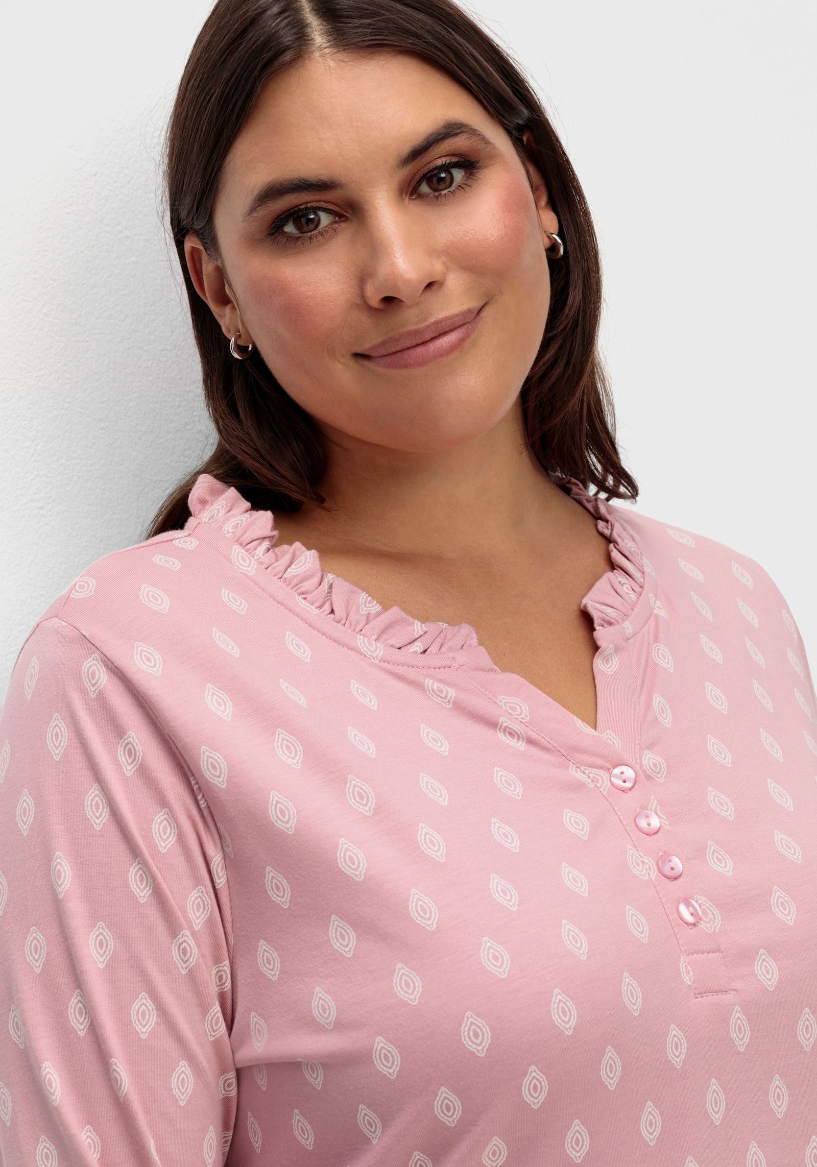 Langarmshirt mit Rüschen - hortensie-ecru-bedruckt