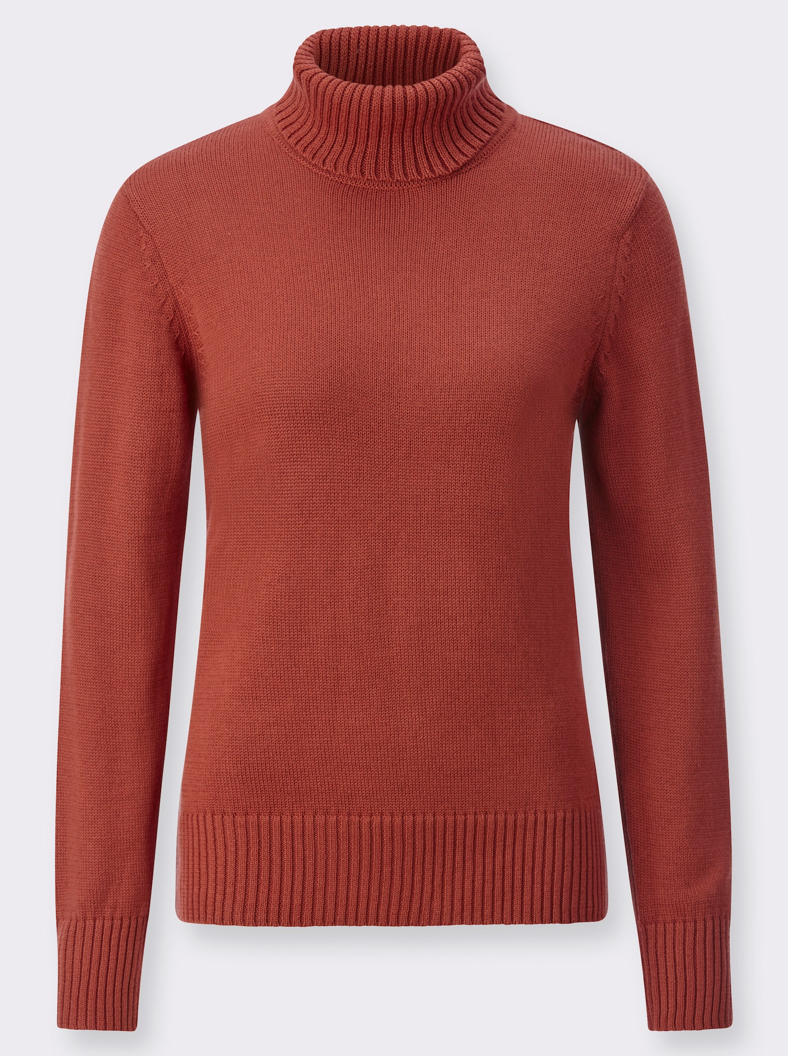 Rollkragenpullover im Baumwoll-Mix - rostrot