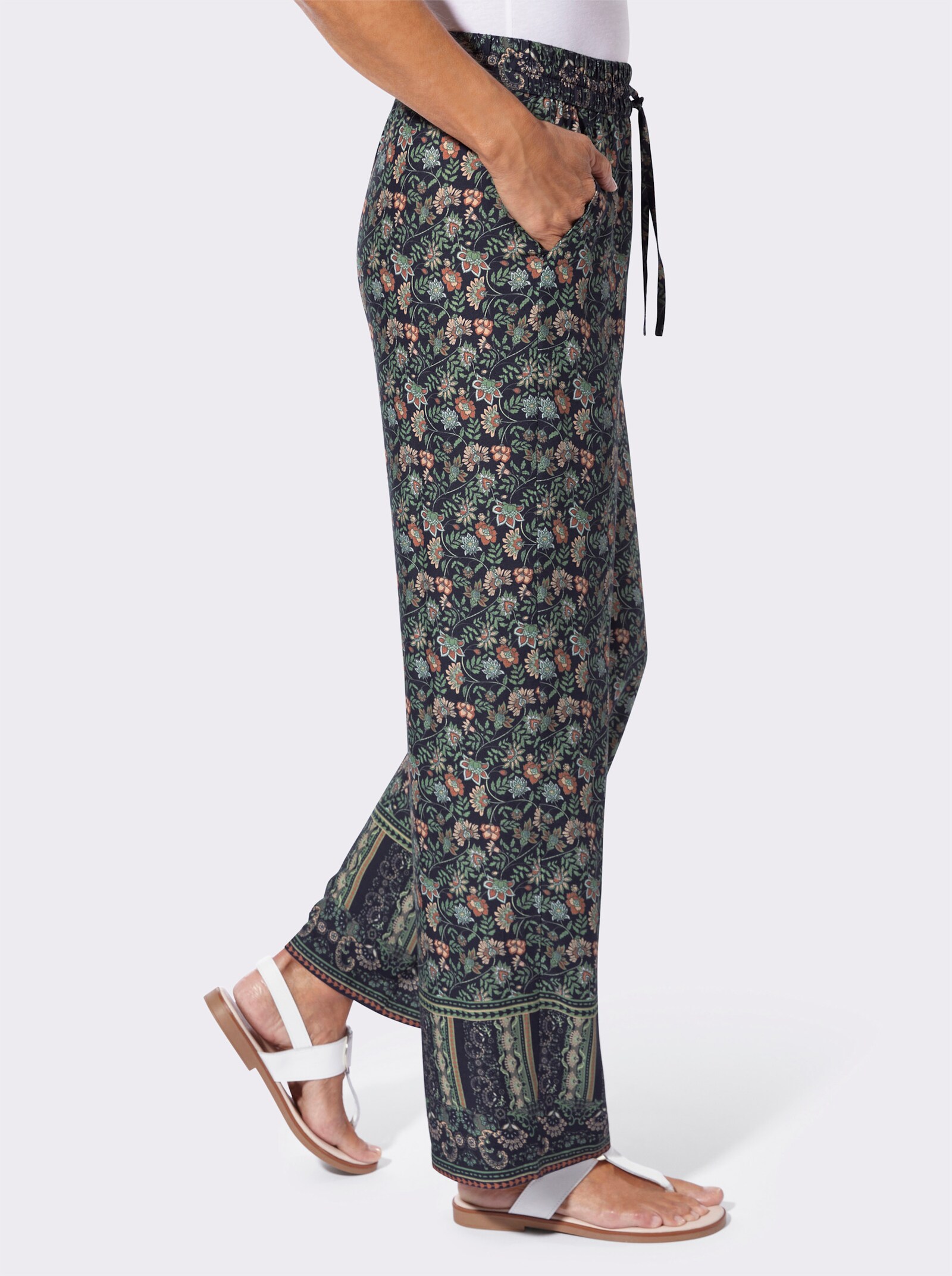 Schlupfhose in gewebter Qualität - marine-eucalyptus-bedruckt