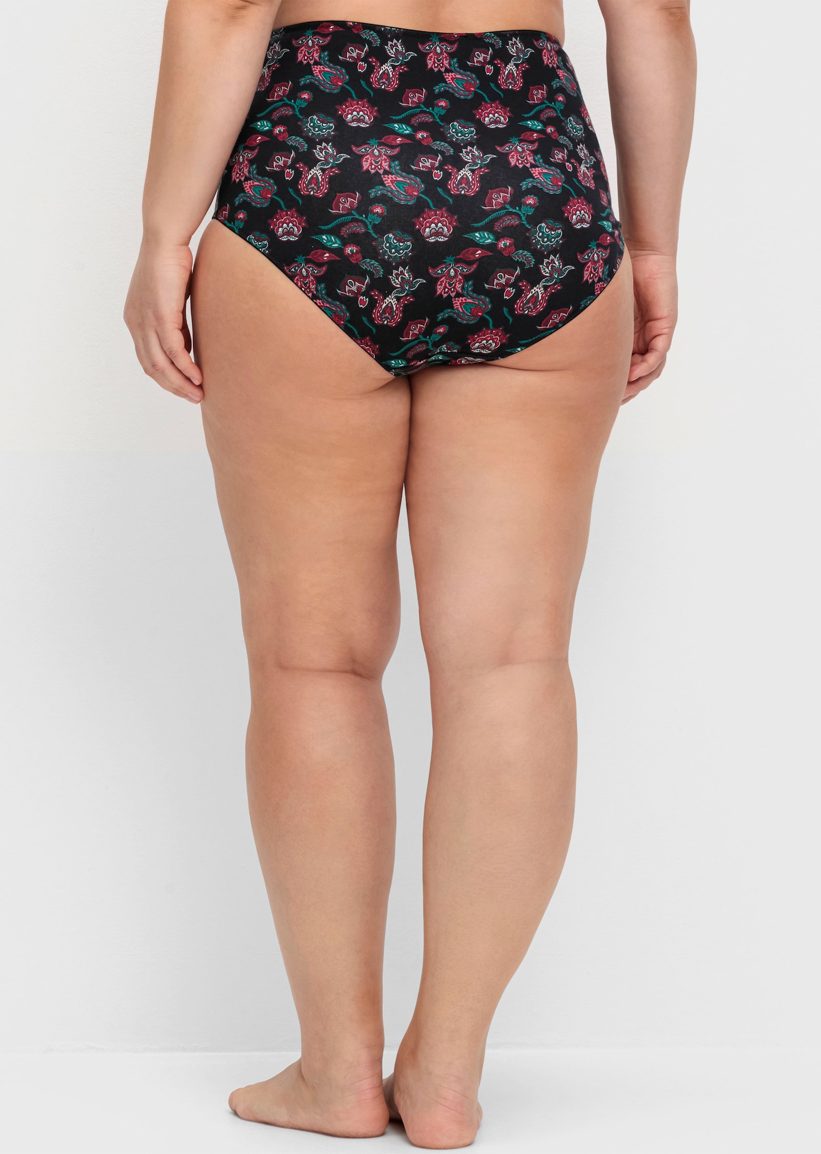 sheego Slip im 3er Pack, mit Zierschleife vorne - schwarz+grün+bedruckt