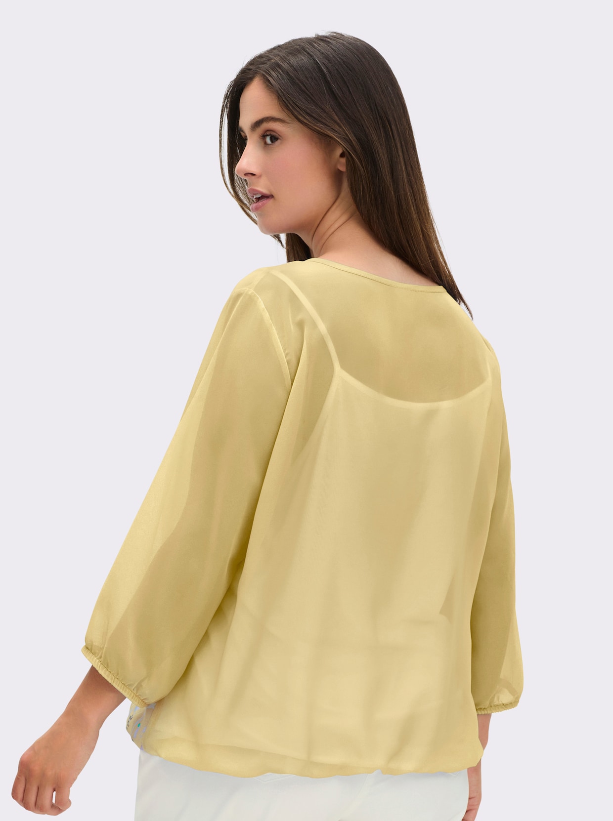 Schlupfbluse mit Spaghetti-Top - gelb-bedruckt