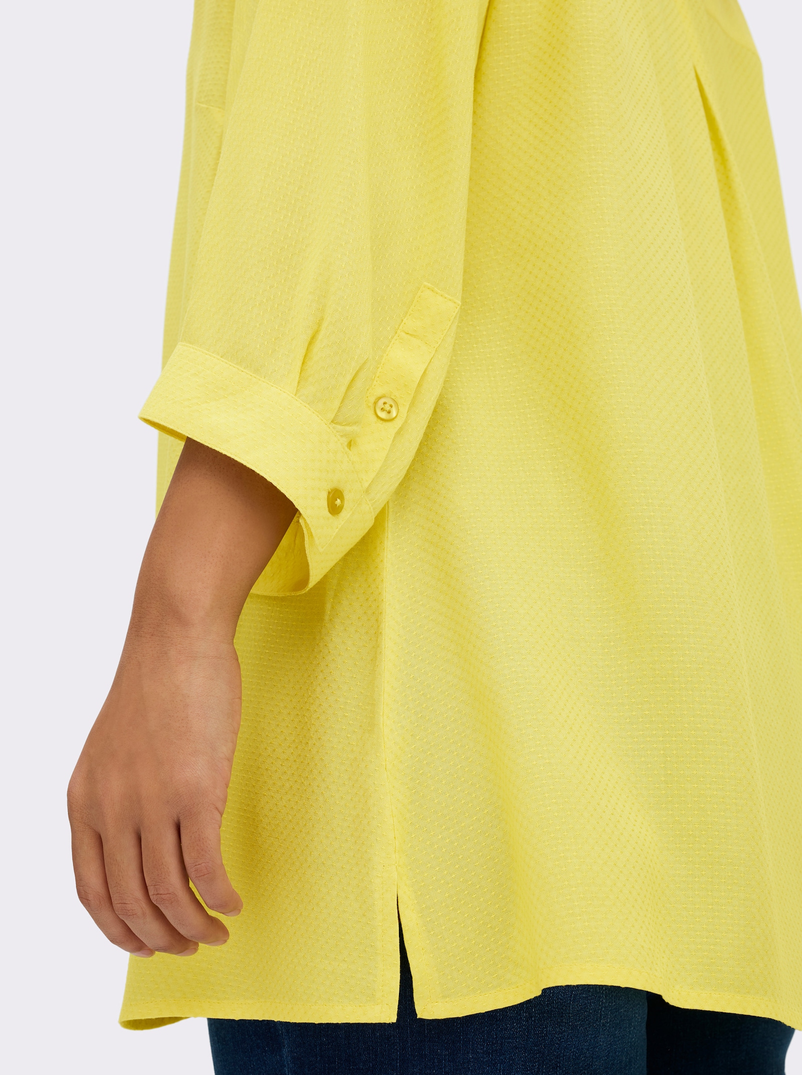 sheego Tunika mit Rundhalsausschnitt und V-Schlitz - limone