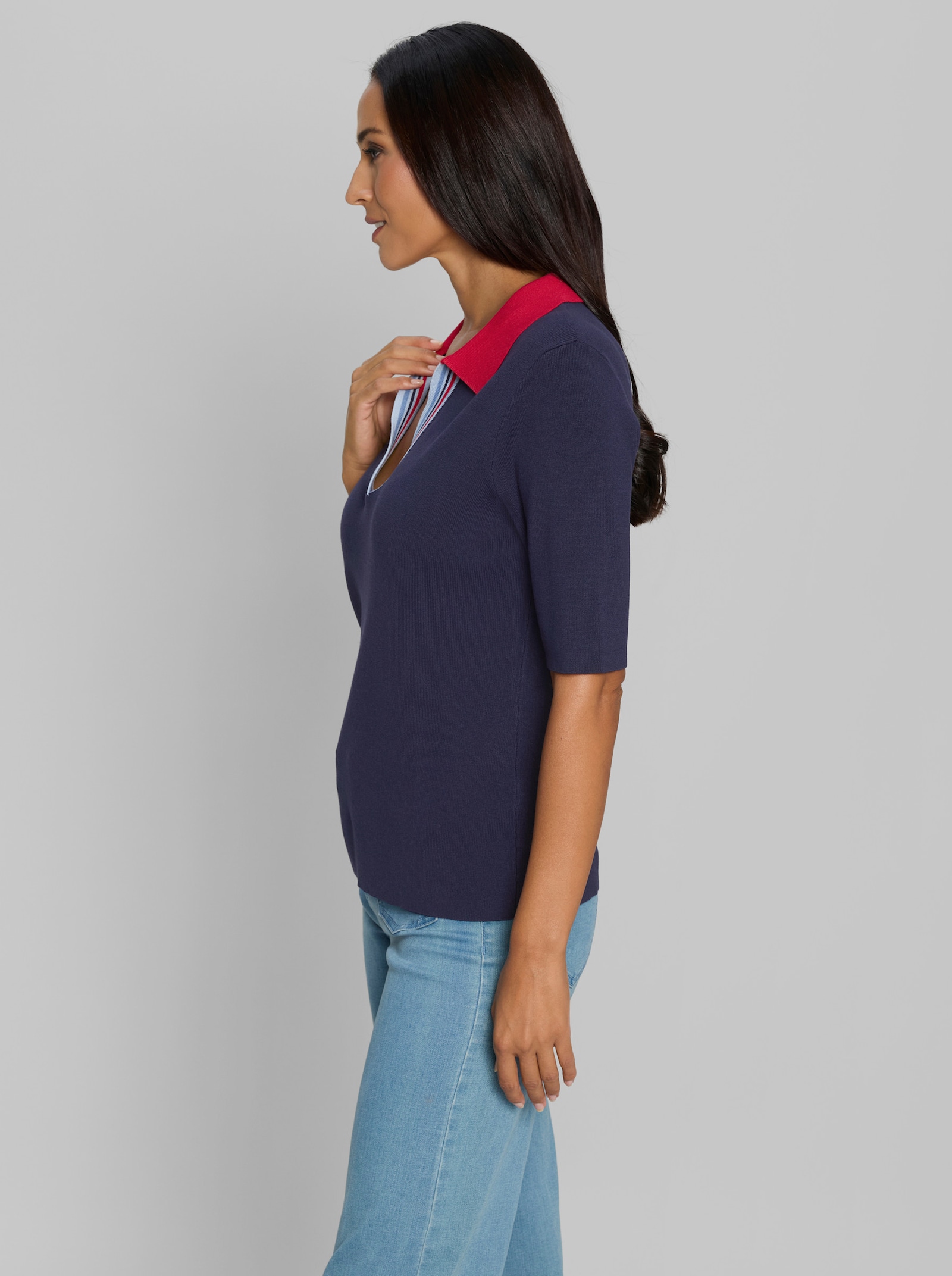 heine Polopullover im Colourblocking - marine-rot