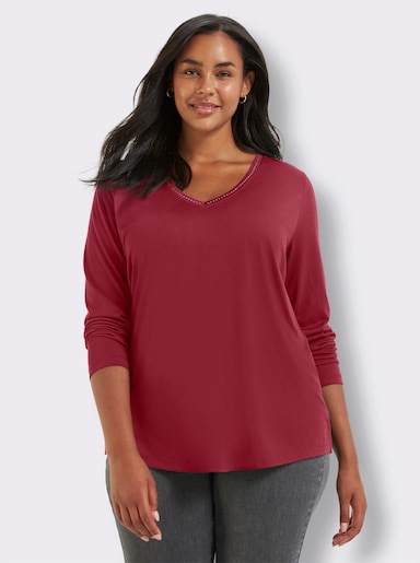 sheego V-Shirt mit Strasssteinen - petrol