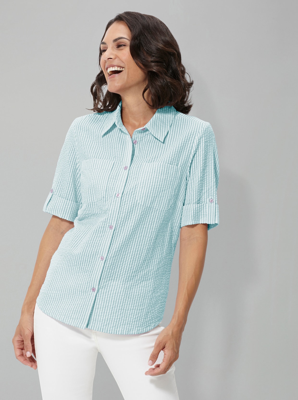 Longline blouse - mint gestreept