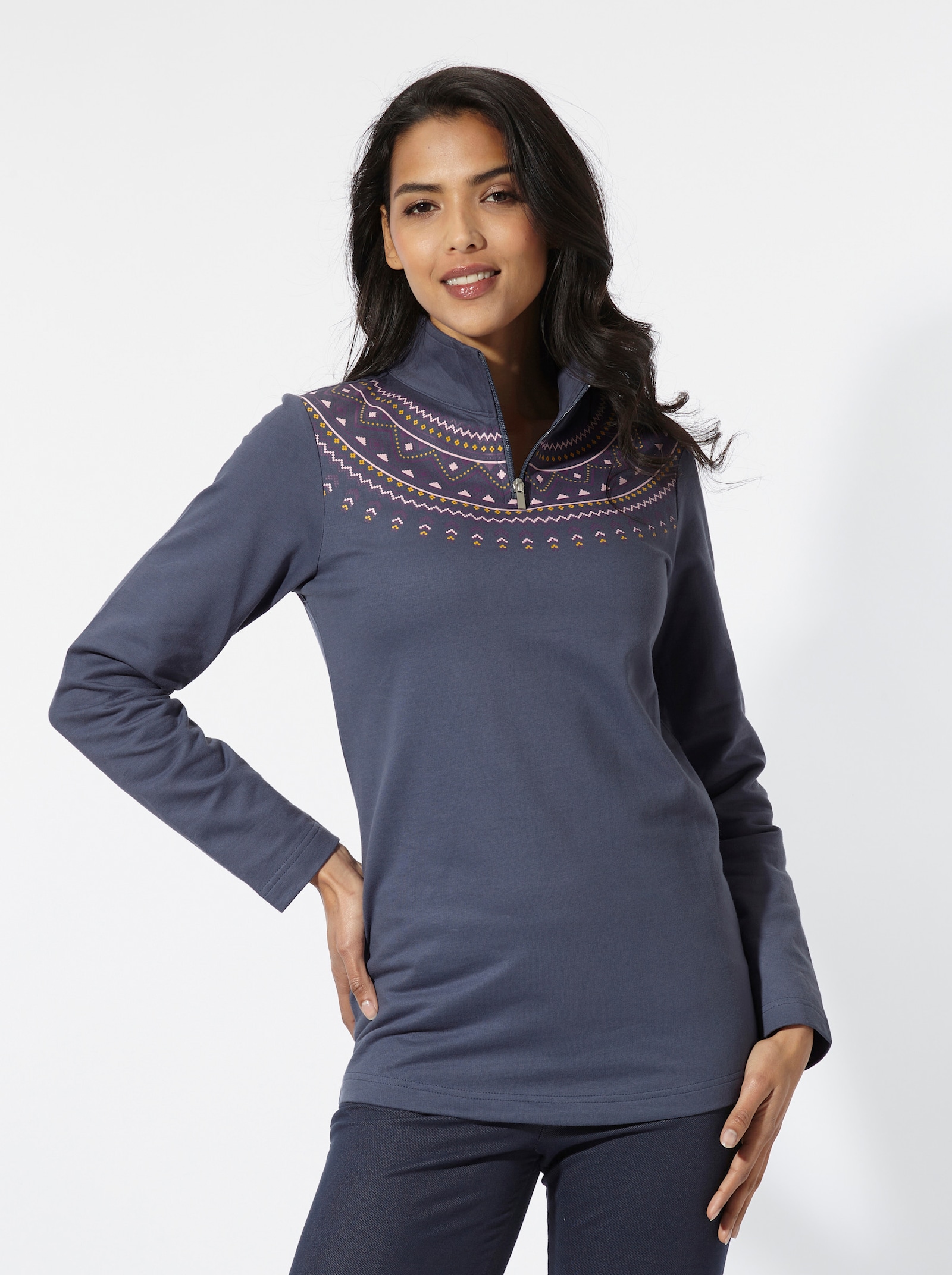 Sweatshirt mit kurzem Reißverschluss - rauchblau