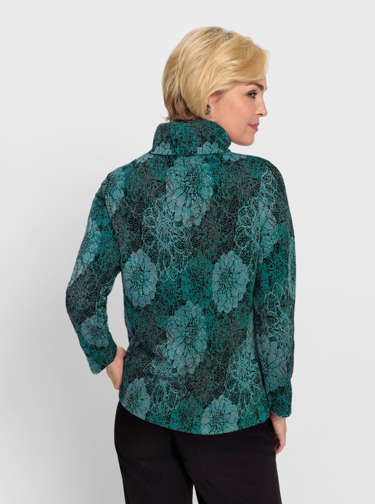 Pullover van jacquard - salie/grijs gedessineerd