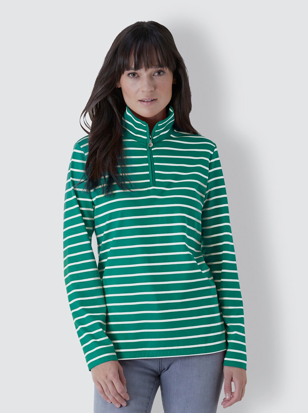 Creation L Premium Pima-Baumwoll-Shirt - grün-geringelt