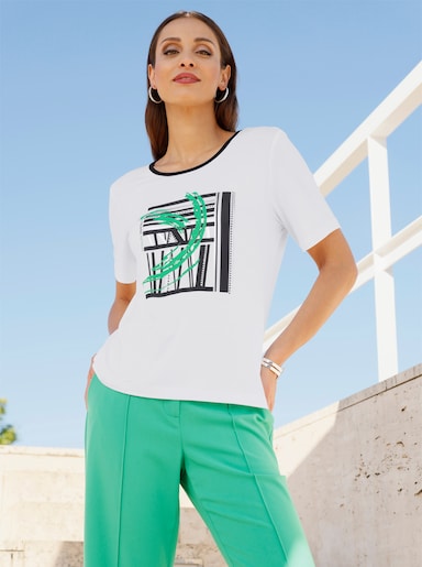 Kurzarmshirt - weiß-schwarz-bedruckt