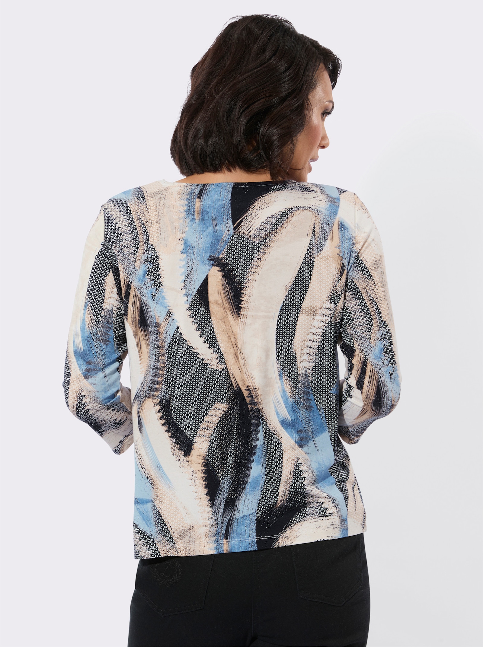 Rundhalsshirt mit Allover-Druck - mittelblau-camel-bedruckt