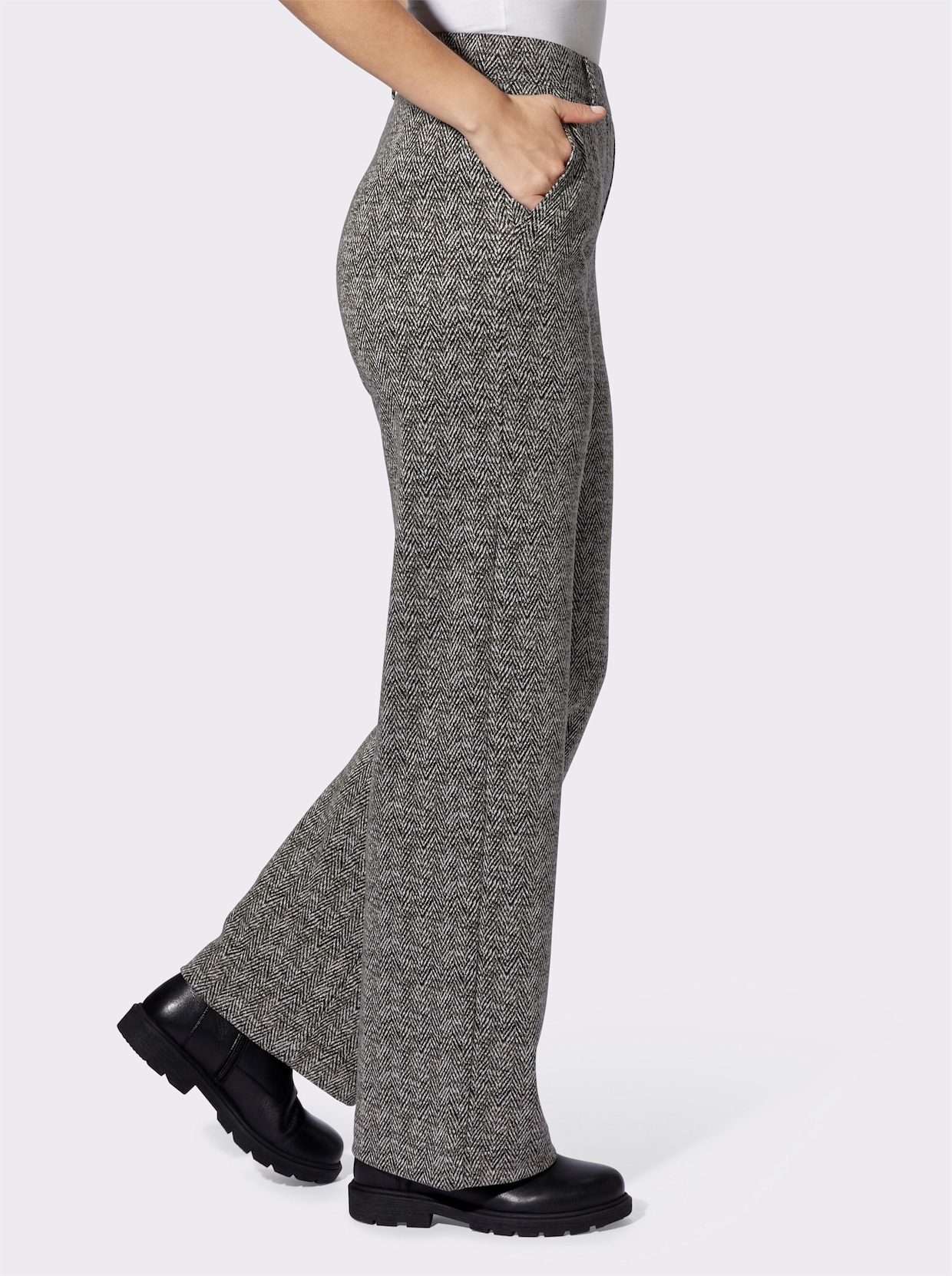heine Jerseybroek - zwart/ecru visgraat