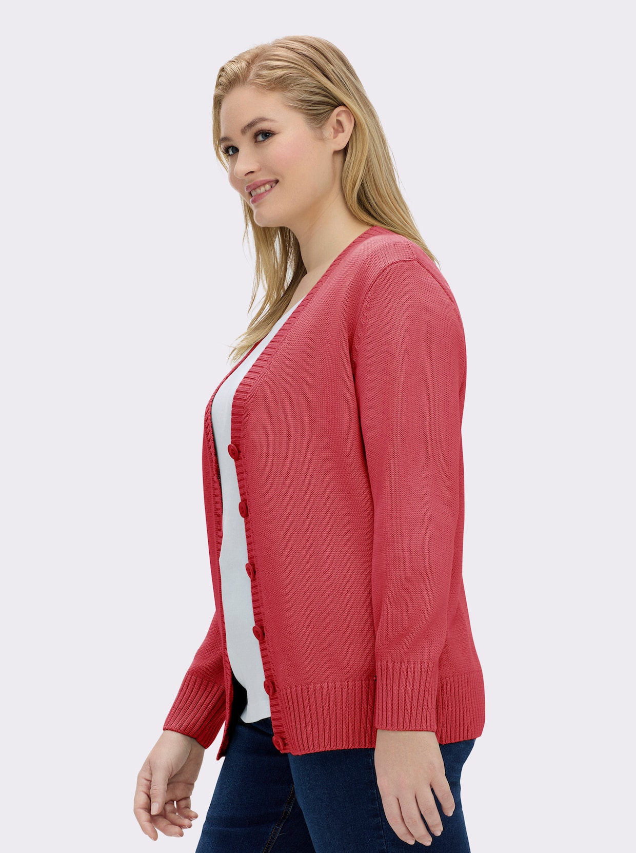 Strickjacke mit farblich abgestimmten Knöpfen - korallenrot