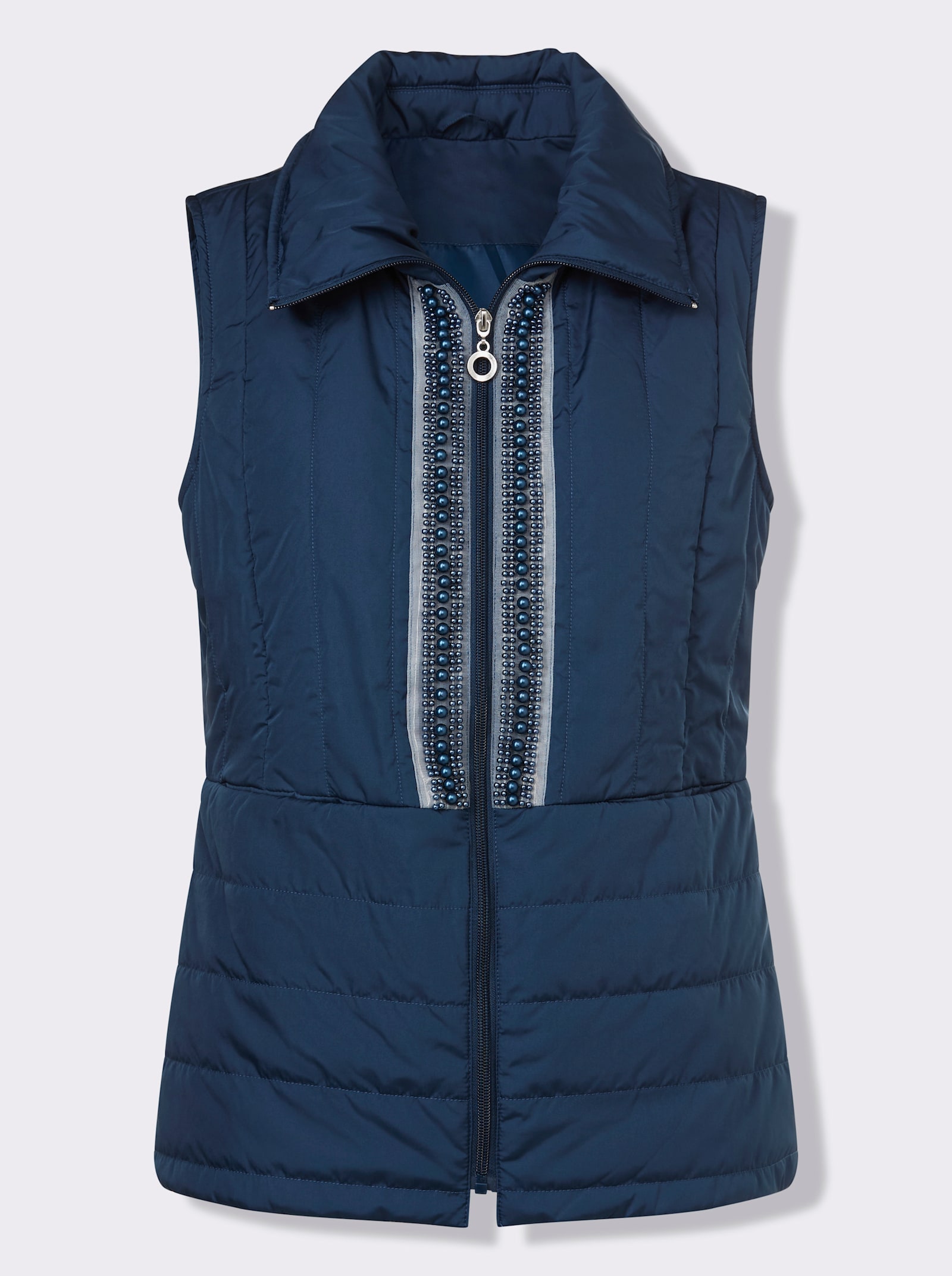 Steppweste mit Zierperlen am Reißverschluss - dunkelblau