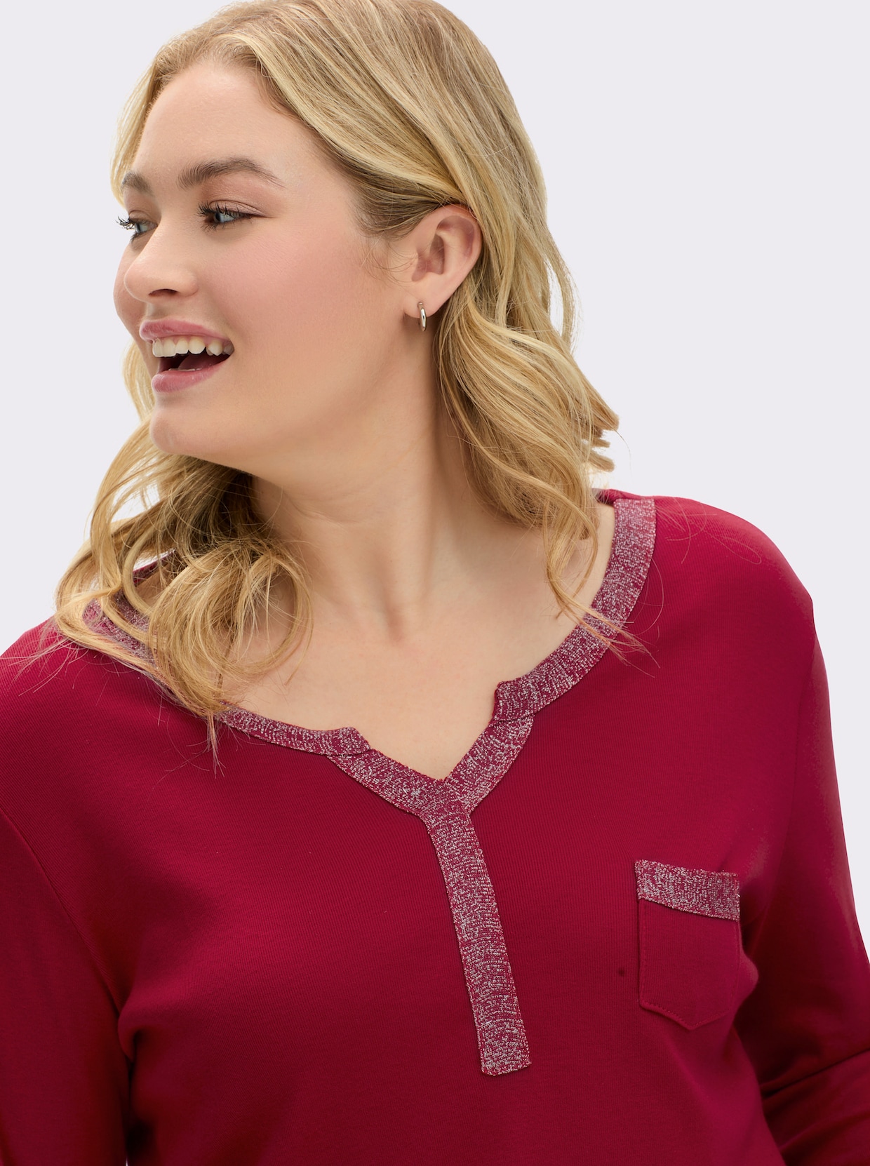 3/4-Arm-Shirt mit Glitzer-Details - dunkelrot